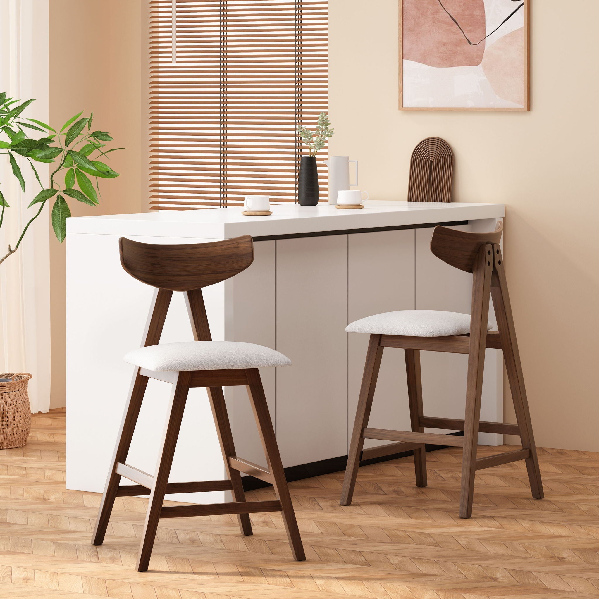 Mid Century Modern Counter Stool With V Shape Frame And Upholstered Seating by HouseOfZazla