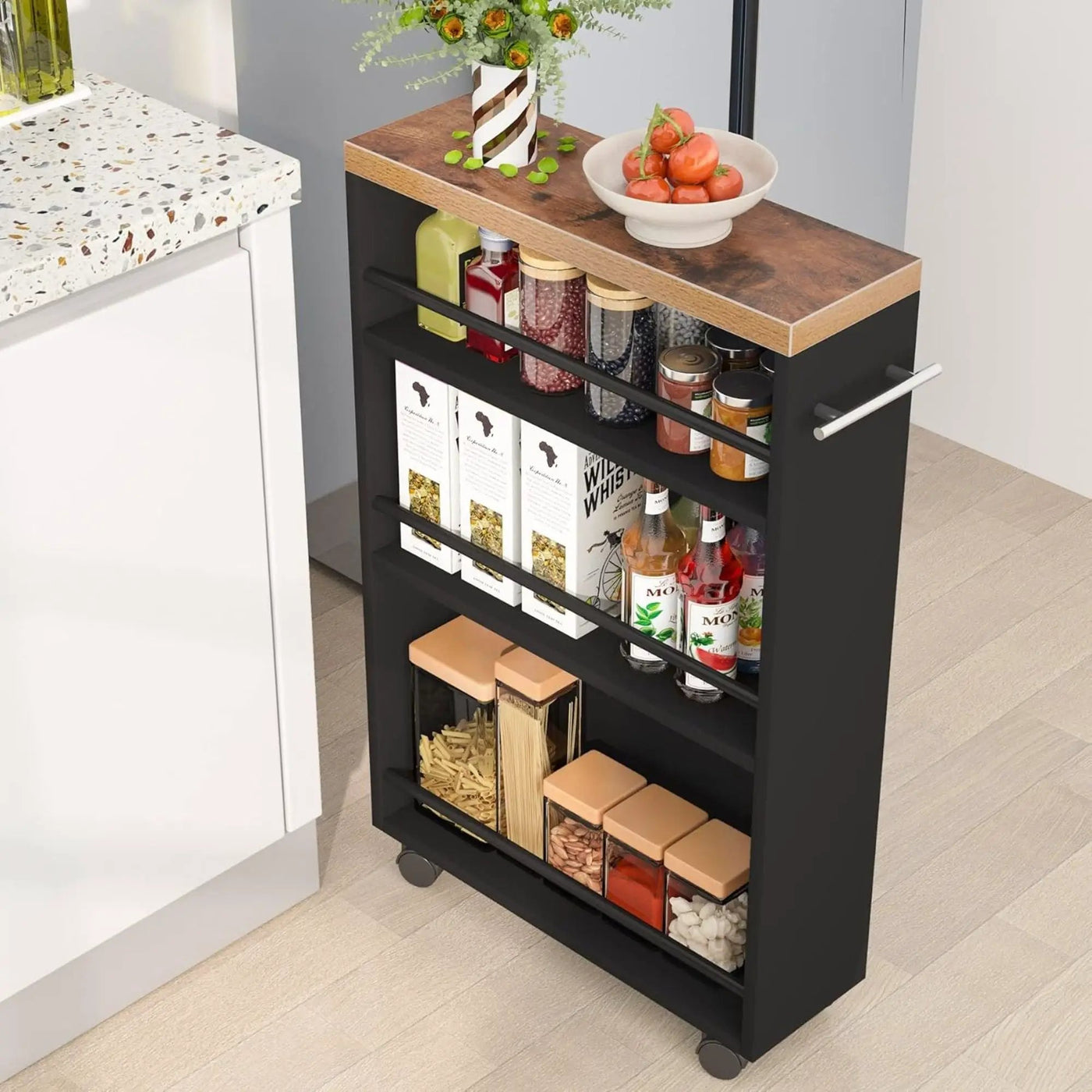 4 Tier Narrow Rolling Kitchen Slim Storage Cart by HouseOfZazla