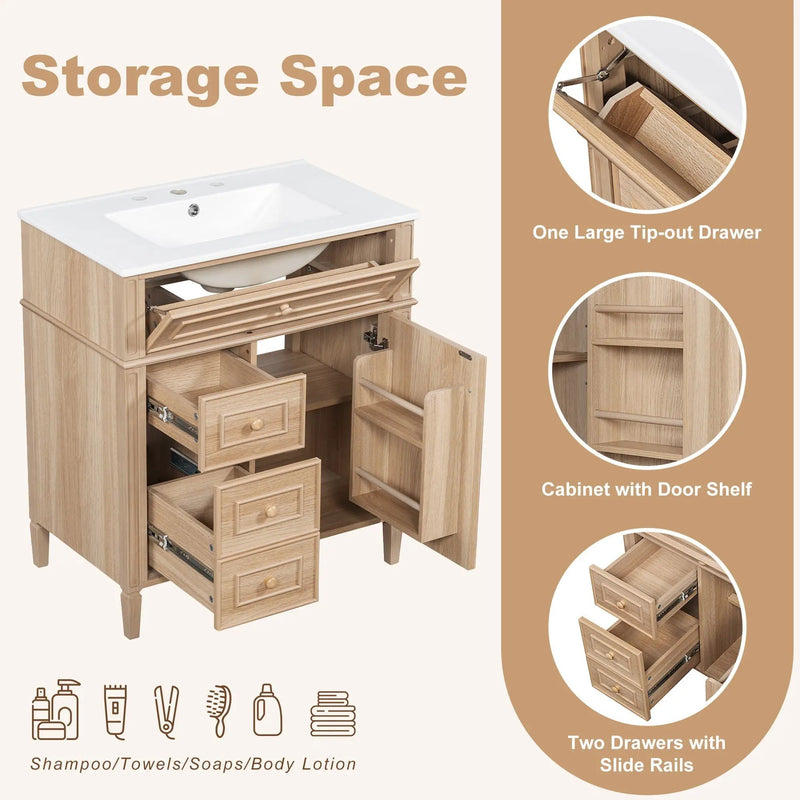 Bathroom Vanity With Sink, Flip Out Drawer, 2 Soft Close Drawers, 1 Soft Close Door - Wood by Unique Piece Furniture