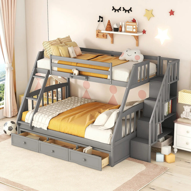 Bunk Bed With Drawers, Ladder And Storage Staircase by HouseOfZazla