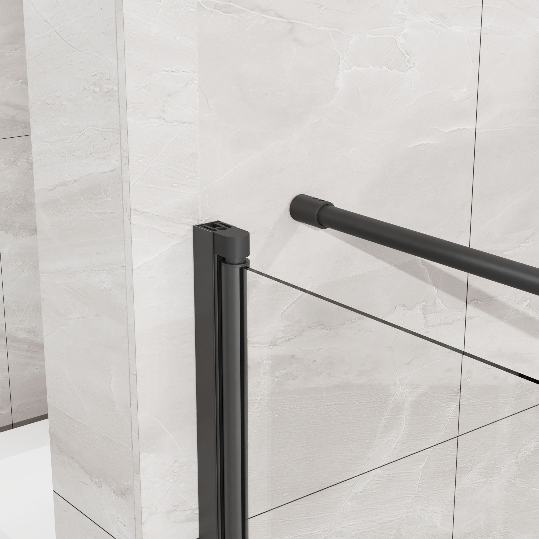 Corner Shower Enclosure, Frameless Pivot Door - Matte Black by HouseOfZazla