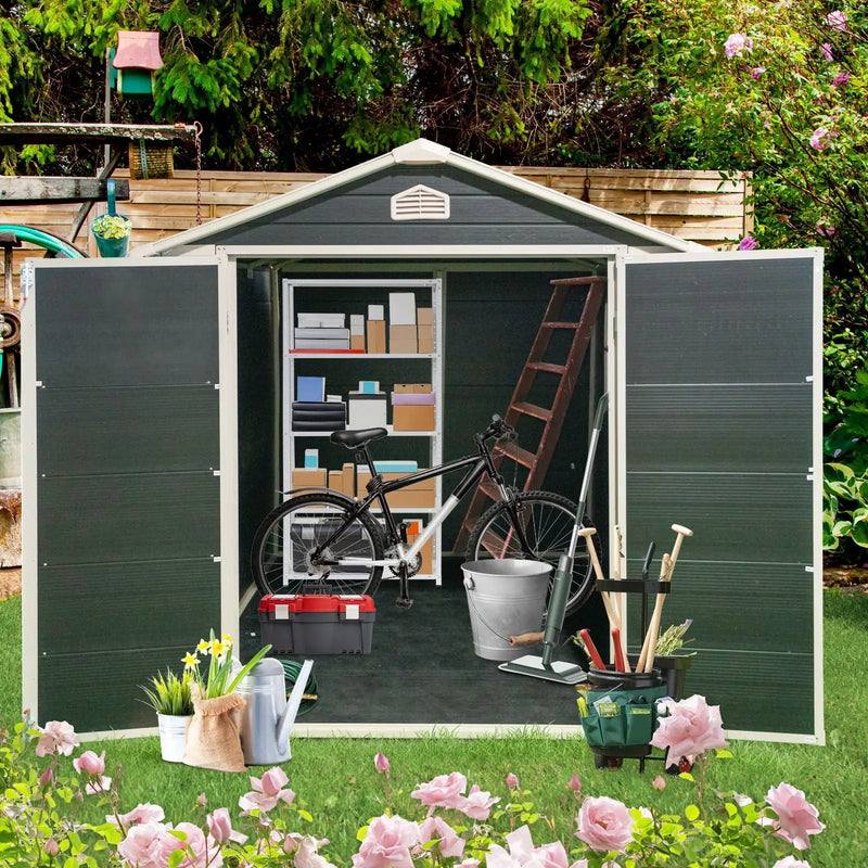 Resin Outdoor Storage Shed Kit Perfect To Store Patio Furniture - Black by HouseOfZazla