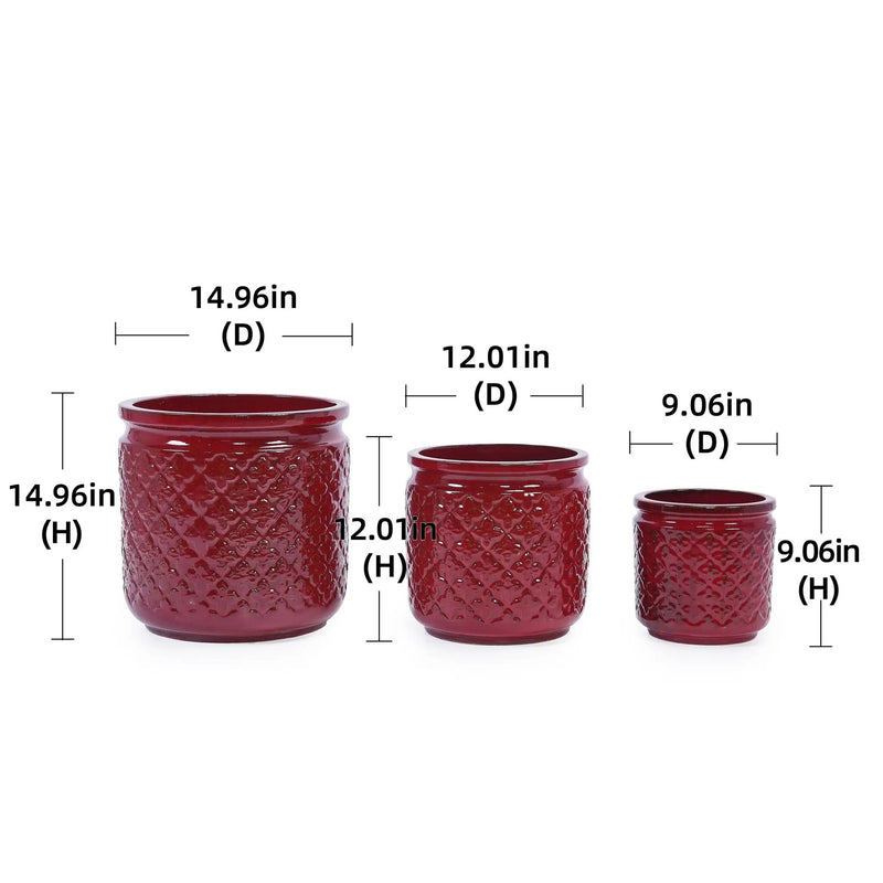 3 Pieces Ceramic Flowerpot Set, Bean Paste Red by HouseOfZazla