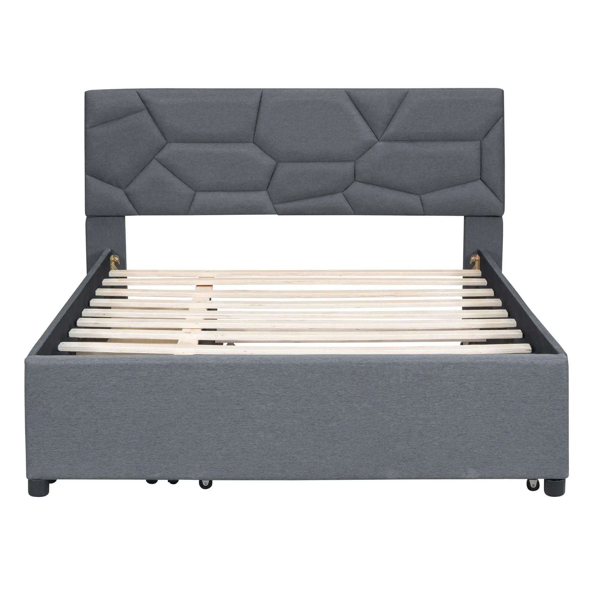 Upholstered Platform Bed With Brick Pattern Headboard And Twin Long Size Trundle by HouseOfZazla