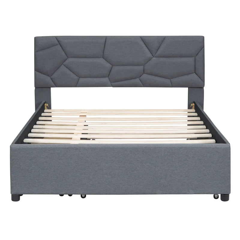 Upholstered Platform Bed With Brick Pattern Headboard And Twin Long Size Trundle by HouseOfZazla