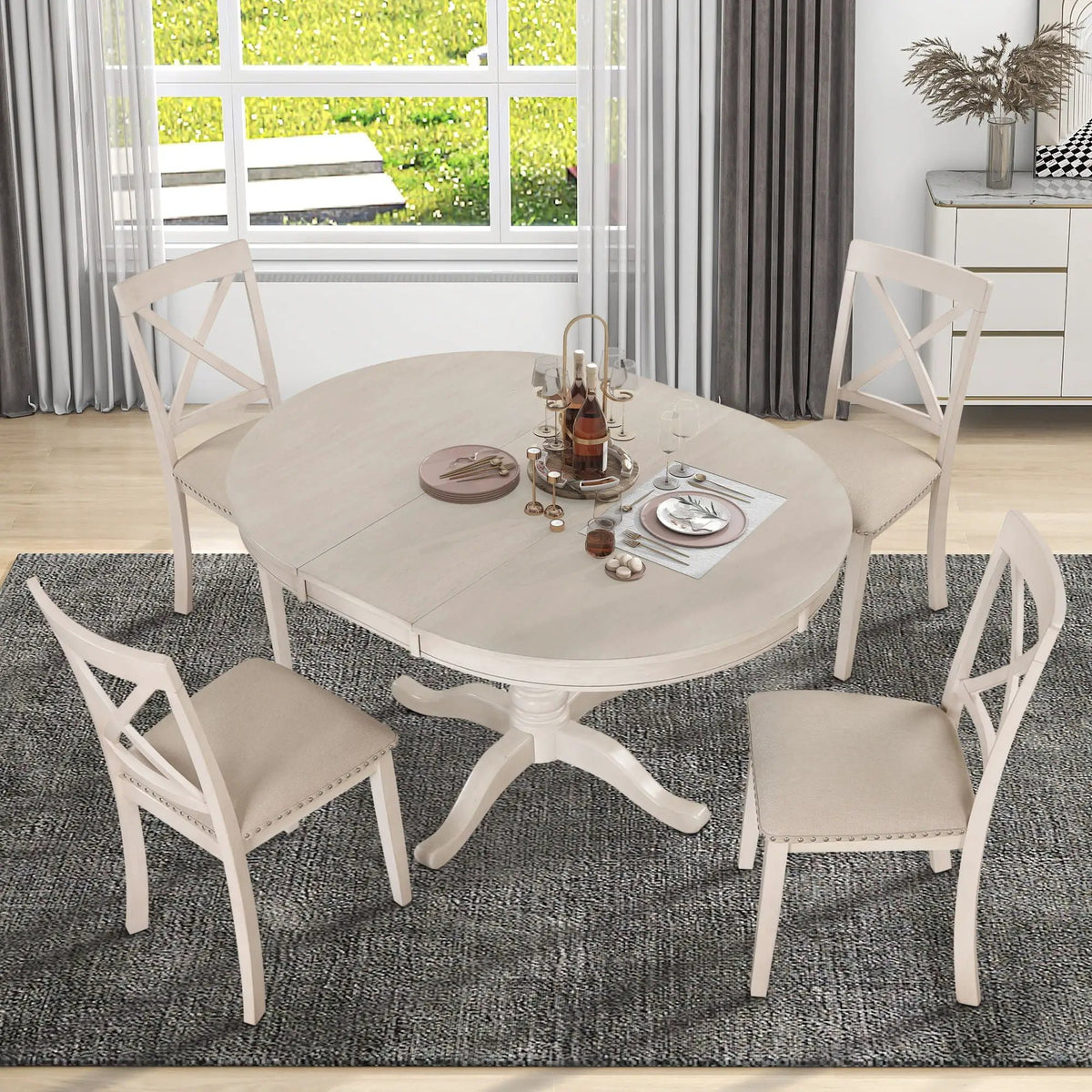 Modern Dining Table Set For 4, Round Table And 4 Kitchen Room Chairs, 5 Piece Kitchen Table Set For Dining Room, Dinette, Breakfast Nook, photo 13 of 14