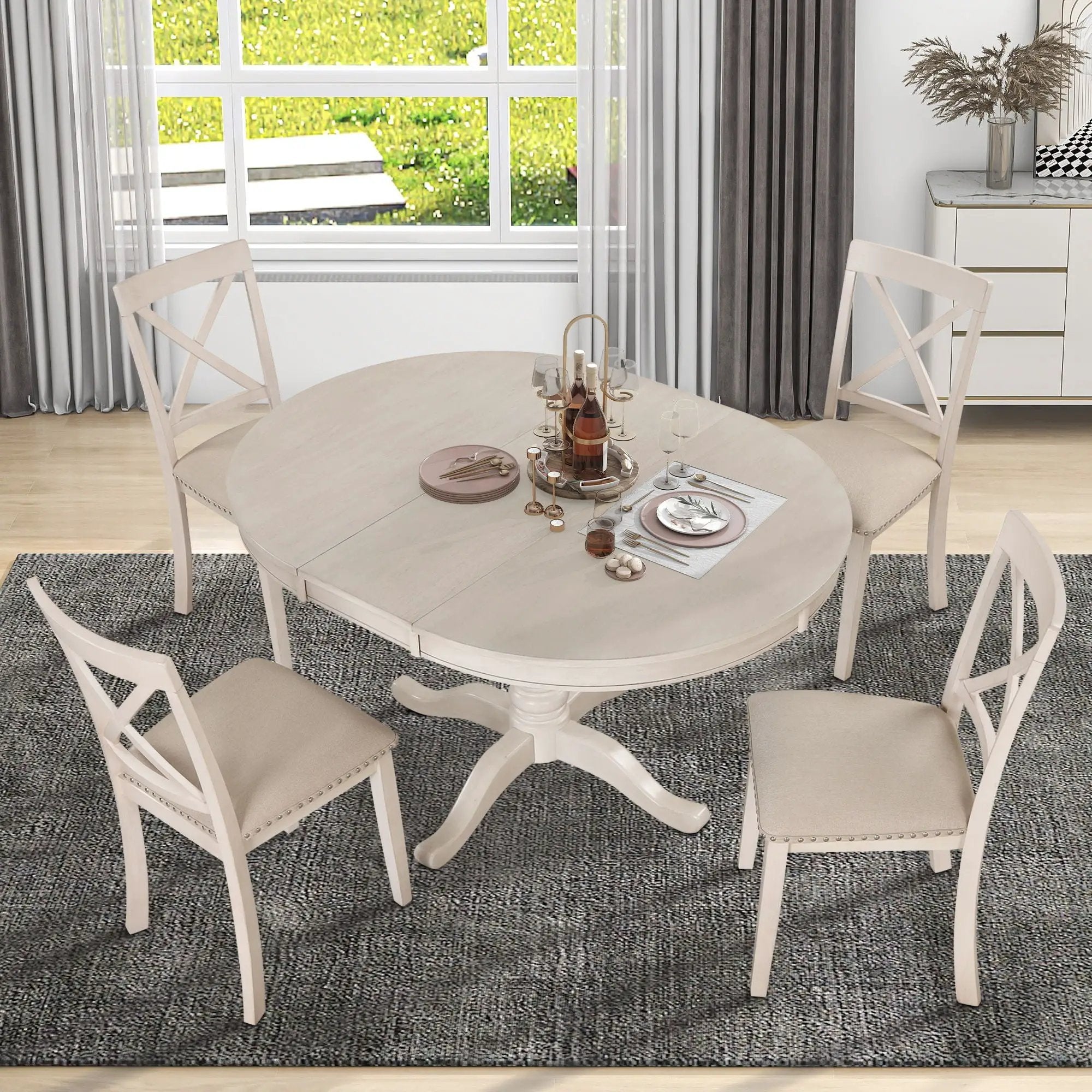 Modern Dining Table Set For 4, Round Table And 4 Kitchen Room Chairs, 5 Piece Kitchen Table Set For Dining Room, Dinette, Breakfast Nook by HouseOfZazla
