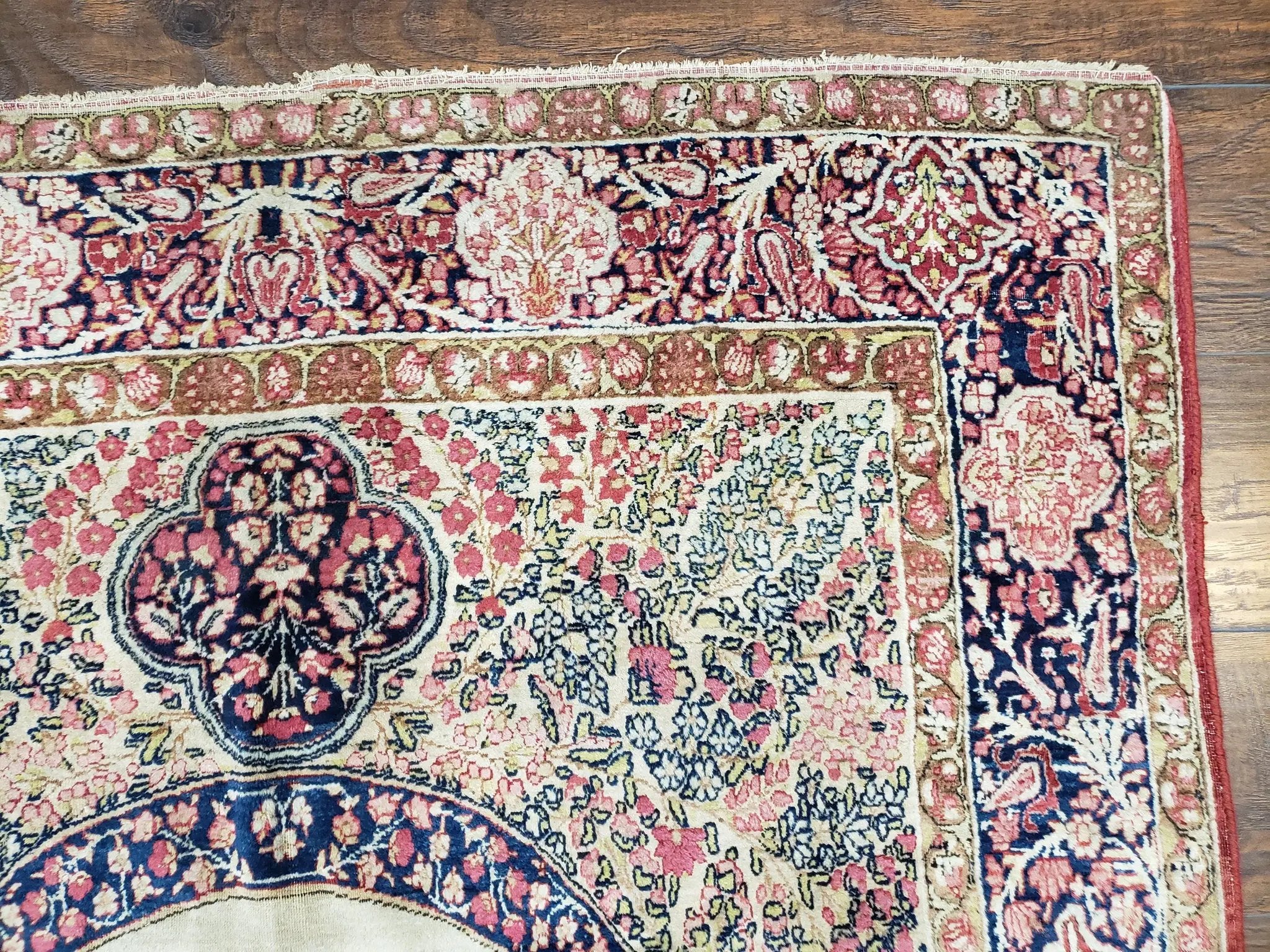 Antique Persian Kerman Lavar Rug 4.4 x 7.5, Highly Collectible Rare, 1880s Rug, Millefleurs, Cows, Wool Hand Knotted, Pictorial by Jewel Rugs