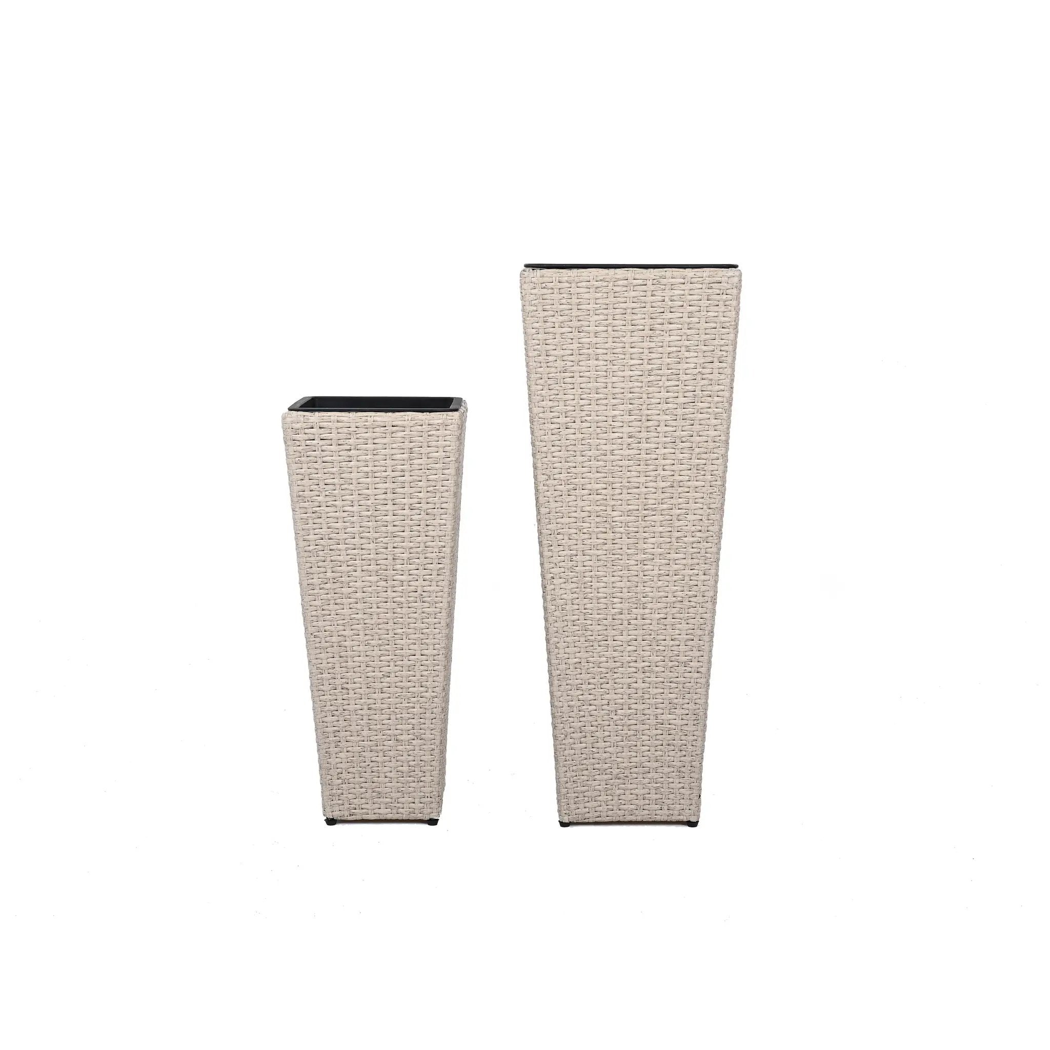 Outdoor PE Wicker Flower Pots, 2-Pcs Set, Beige by HouseOfZazla