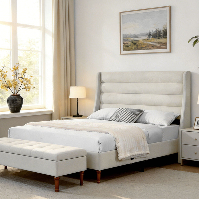 Modern Upholstered Platform Bed With Wave Shaped Headboard by HouseOfZazla