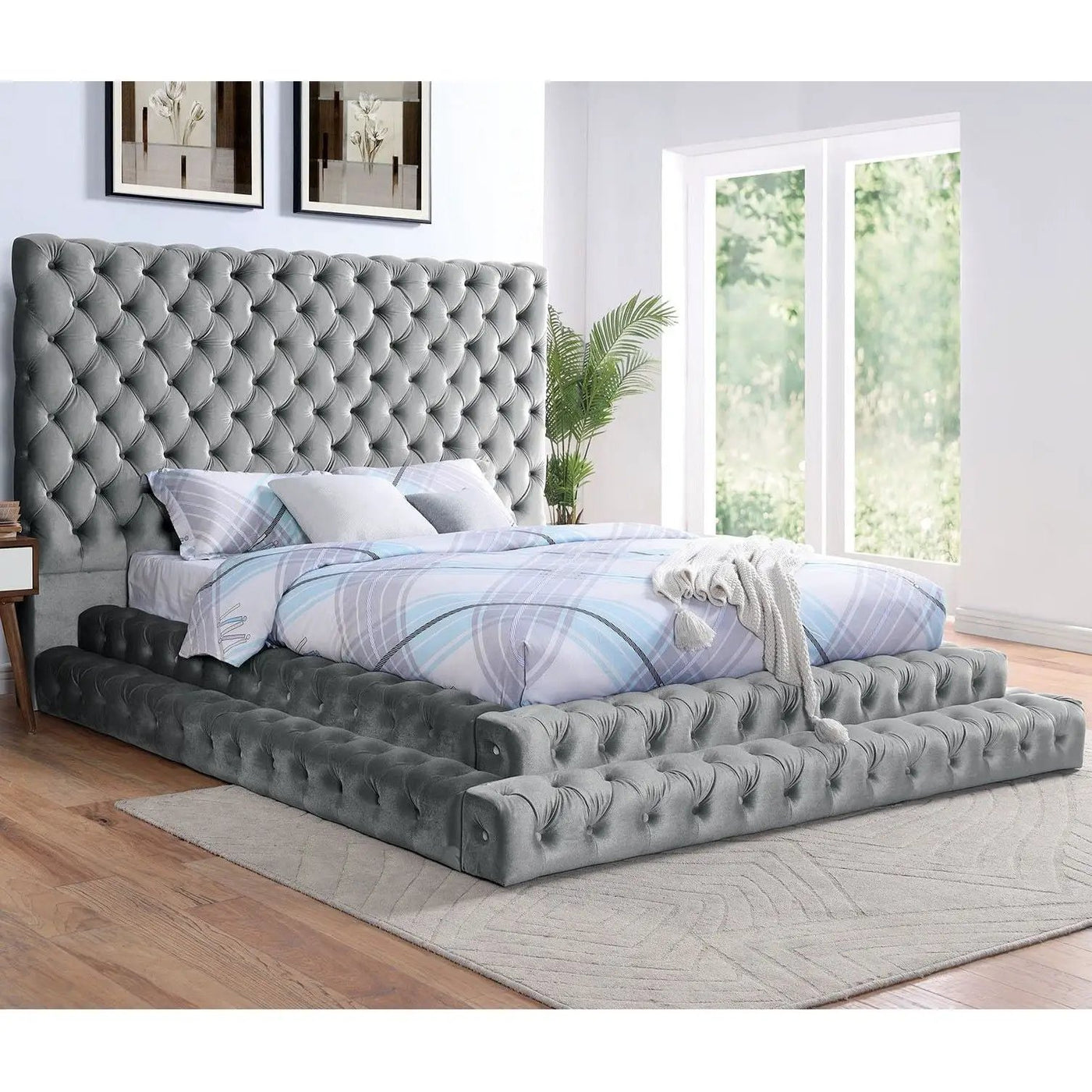 Tufted Oversized Headboard Platform Bed With Fully Upholstered Frame by HouseOfZazla