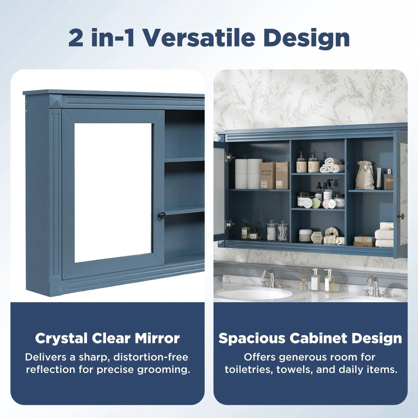 Modern Wall-Mount 2 In 1 Mirror Cabinet With Adjustable Shelves, Soft-Closing Hinges by HouseOfZazla