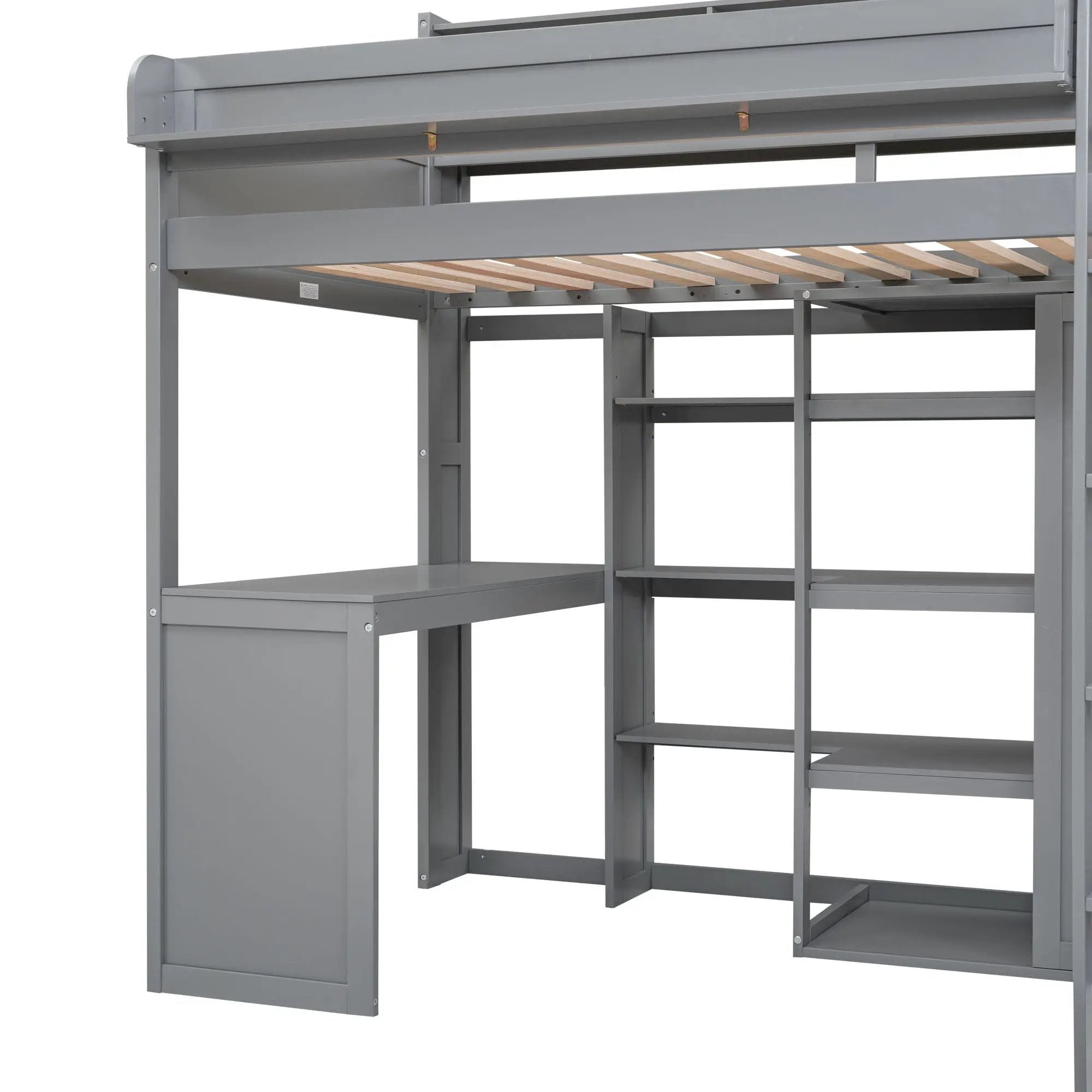 Loft Bed With Built In Desk, Storage Shelves, And Wardrobe by HouseOfZazla