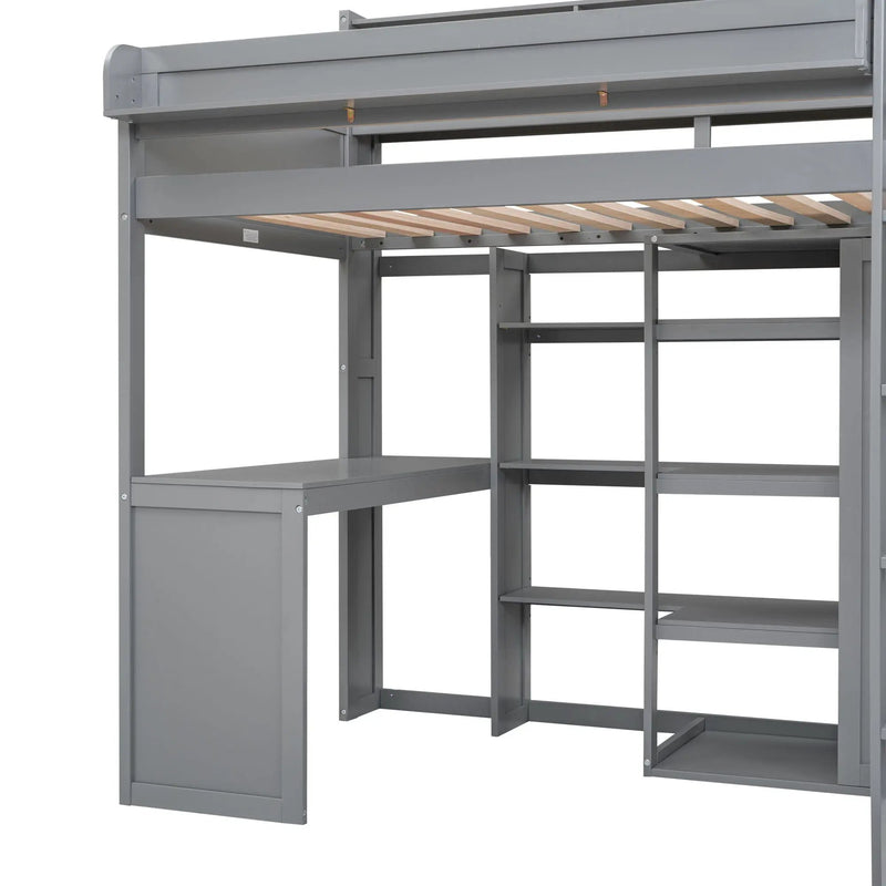 Loft Bed With Built In Desk, Storage Shelves, And Wardrobe by HouseOfZazla