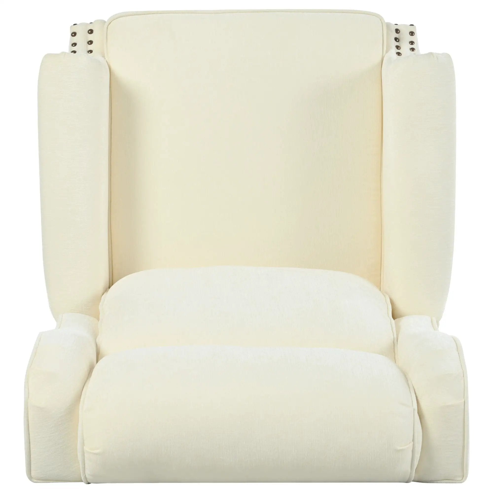 Push Back Recliner Chair Upholstered With Classic Wing Back And Solid Gourd-Shaped Legs