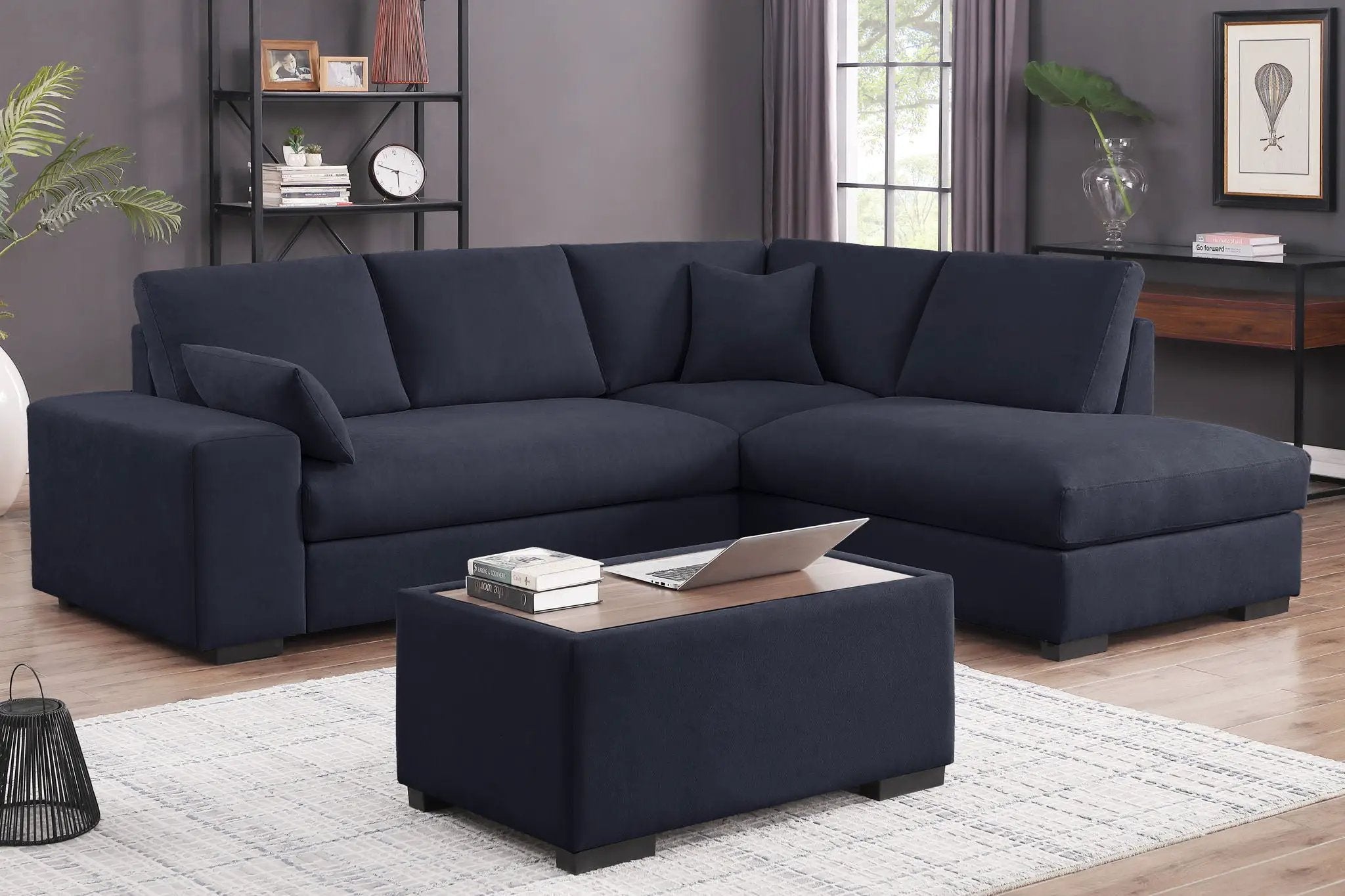 Joshua - 100" Sectional Sofa with Right Facing Chaise and Console Ottoman by Unique Piece Furniture