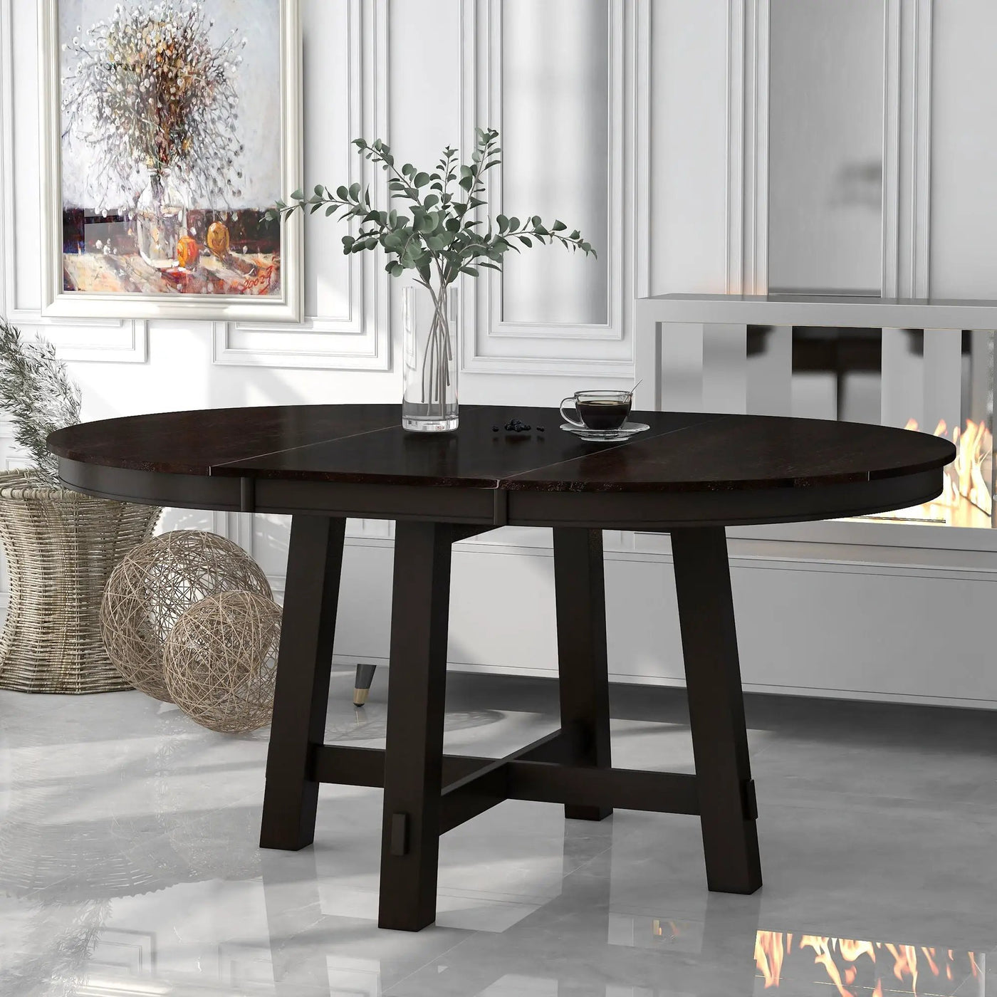Gia - Round Extendable Dining Table With 16" Leaf Wood by Unique Piece Furniture