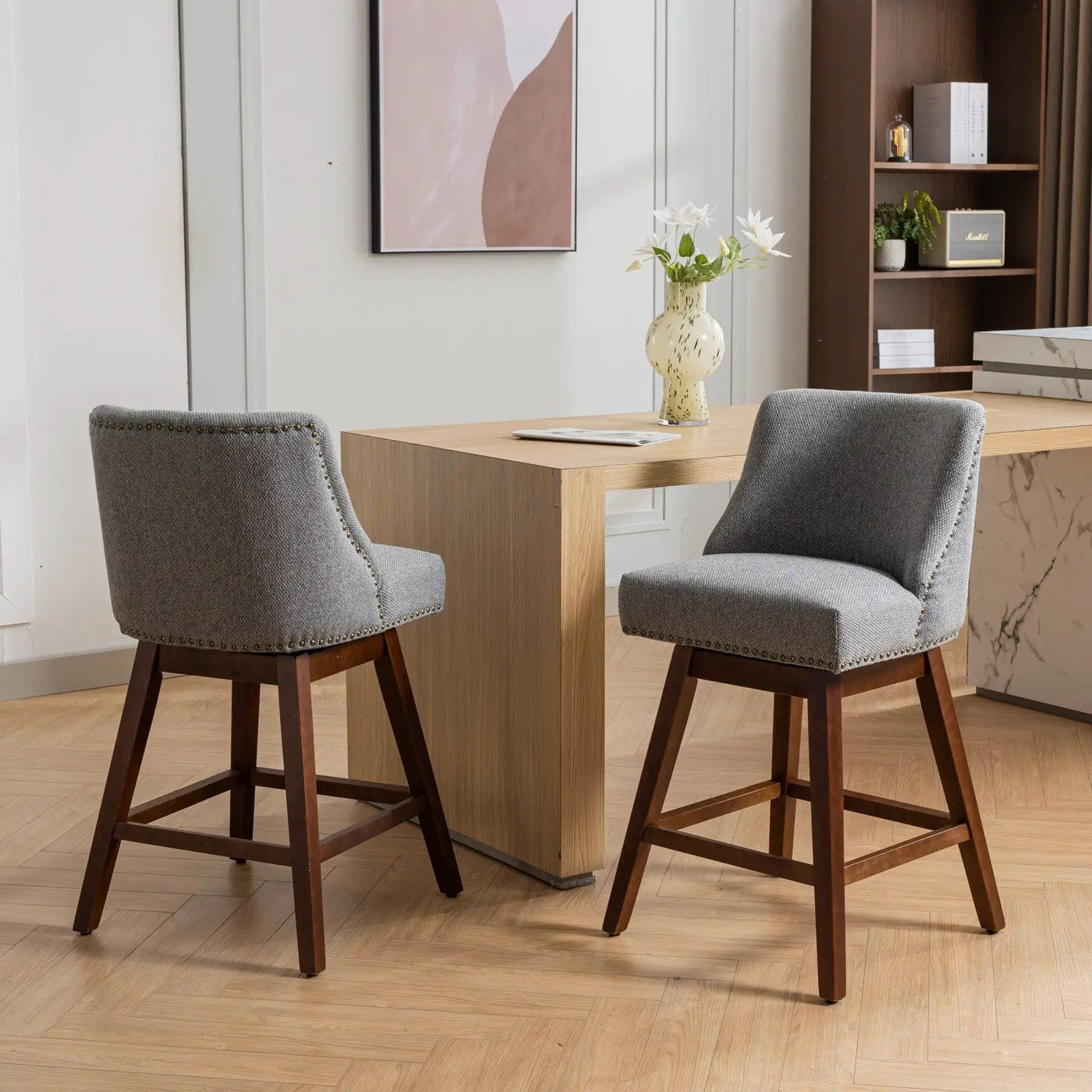 Counter Height Swivel Barstools, 26'' H Seat Height Upholstered Bar Stools (Set of 2), Fabric by Unique Piece Furniture