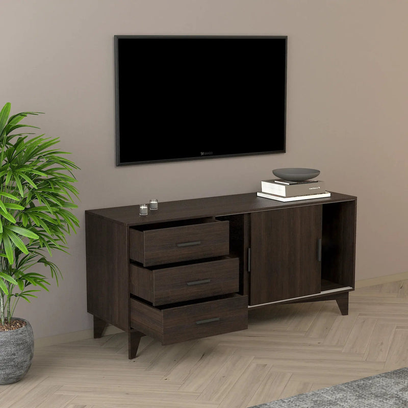 Parker - TV Stand With Sliding Doors And Drawers - Dark Brown by HouseOfZazla