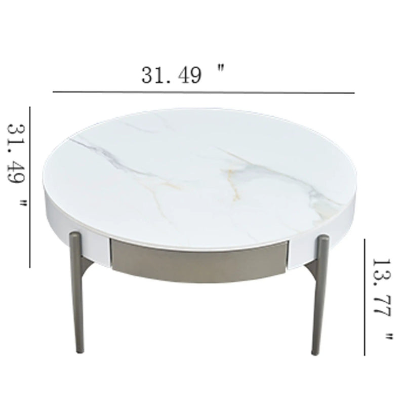 Modern Round Coffee Table With Storage Drawers Handcrafted Ceramic Inlay Tabletop 2 Tone Wood Legs Scandinavian Living Room Center Table - White / Gray by Unique Piece Furniture