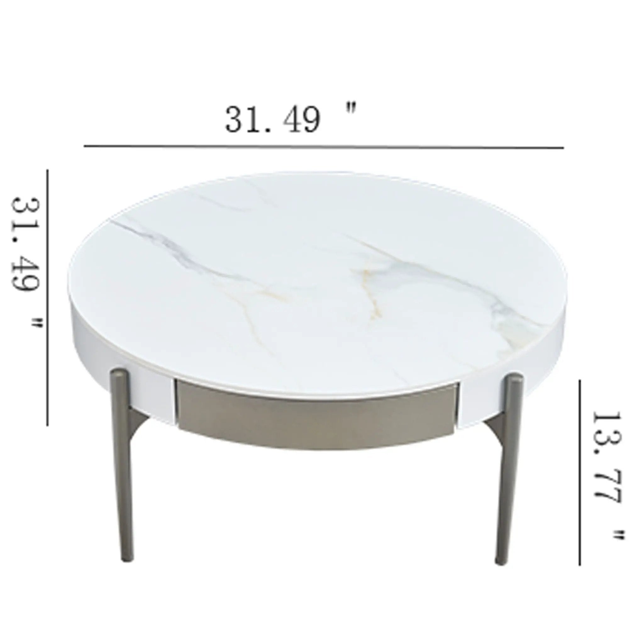Modern Round Coffee Table With Storage Drawers Handcrafted Ceramic Inlay Tabletop 2 Tone Wood Legs Scandinavian Living Room Center Table - White / Gray by HouseOfZazla