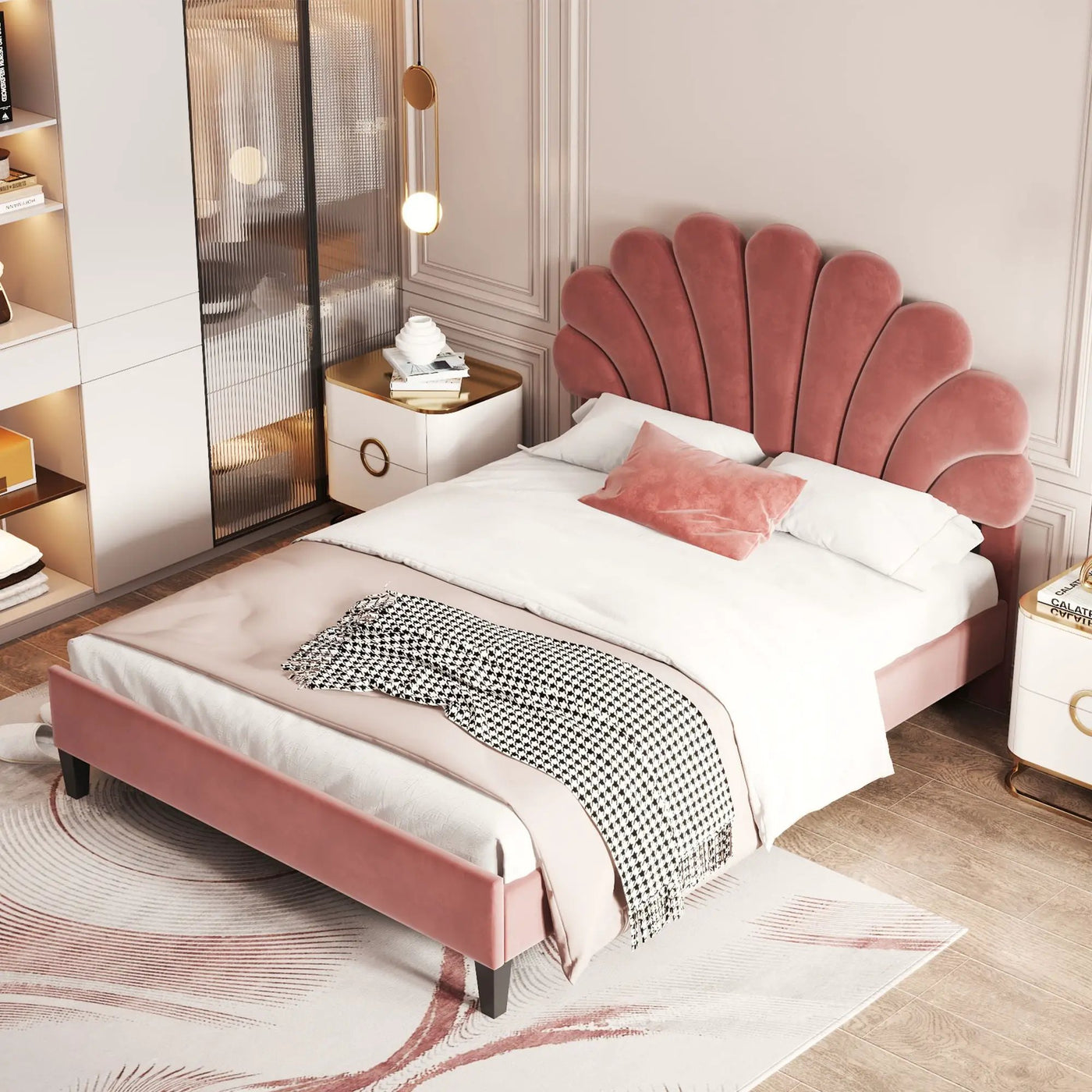 Upholstered Platform Bed With Flower Pattern Headboard by Unique Piece Furniture