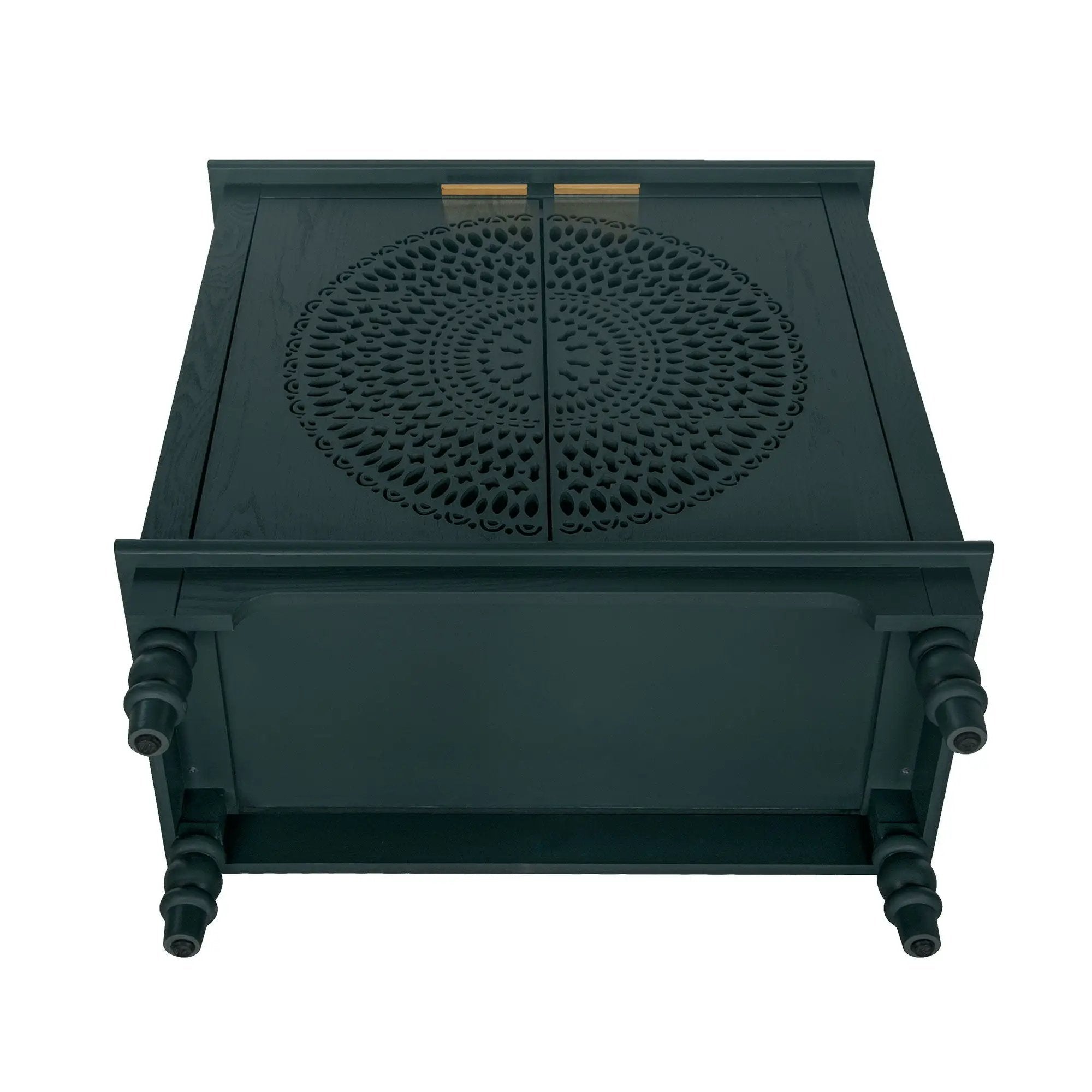 Hollow Carved 2 Door Accent Cabinet With Adjustable Shelf, Sideboard Buffet For Entryway, Living Room Or Bedroom - Blackish Green by HouseOfZazla