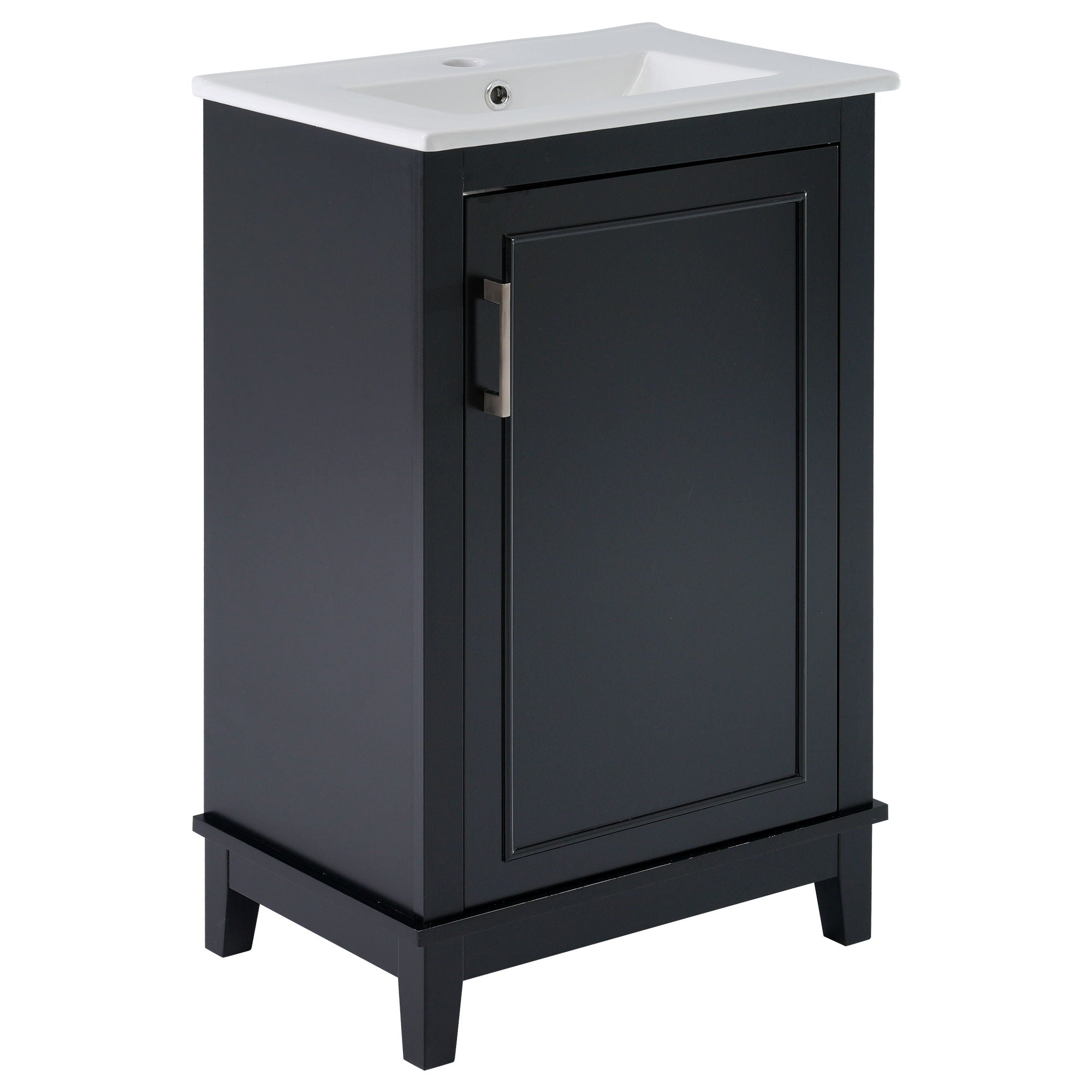 Modern Small Bathroom Vanity Cabinet With Ceramic Basin, Ample Storage, 1 Soft Close Door by HouseOfZazla