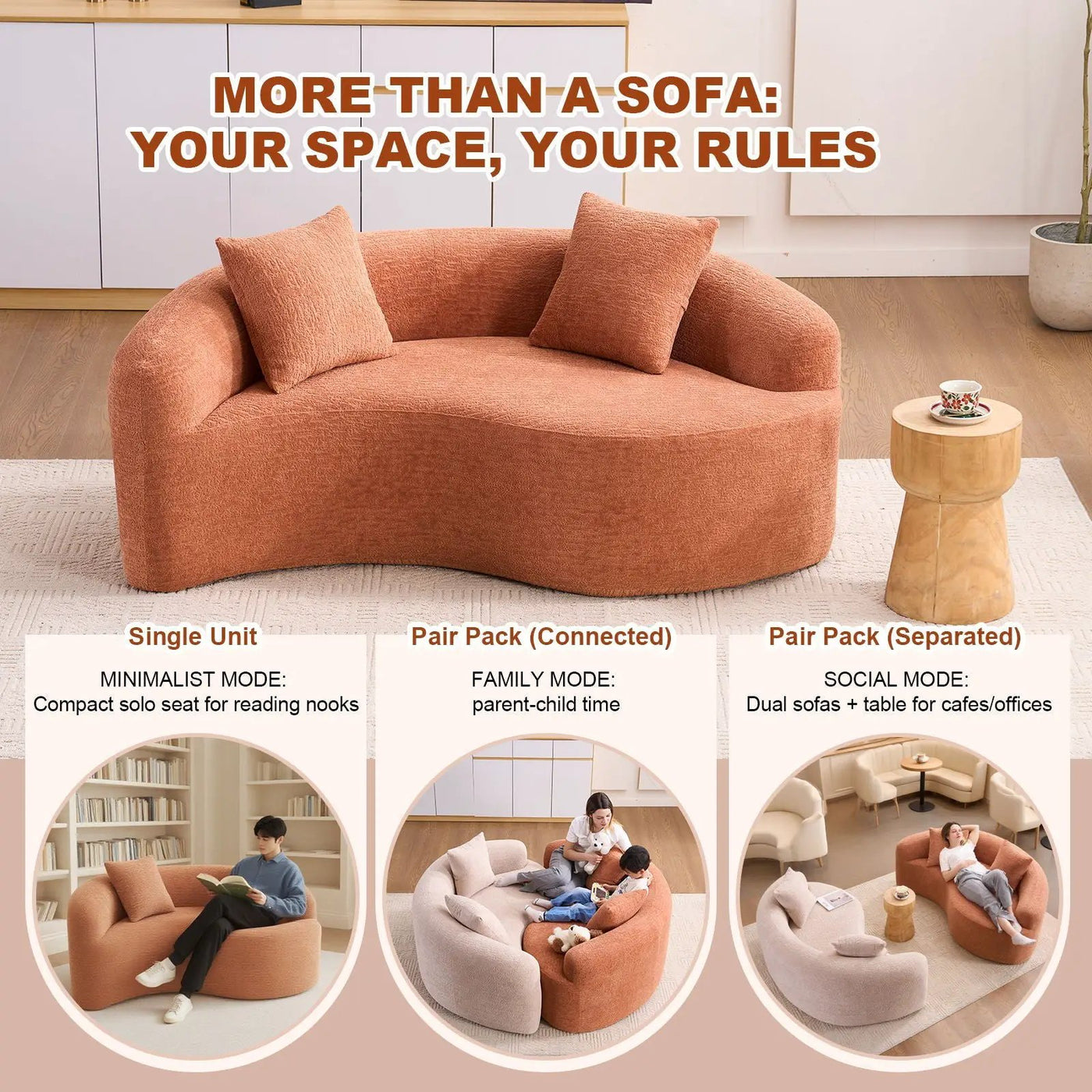 Tai Chi - Curved Dual Depth Loveseat by Unique Piece Furniture