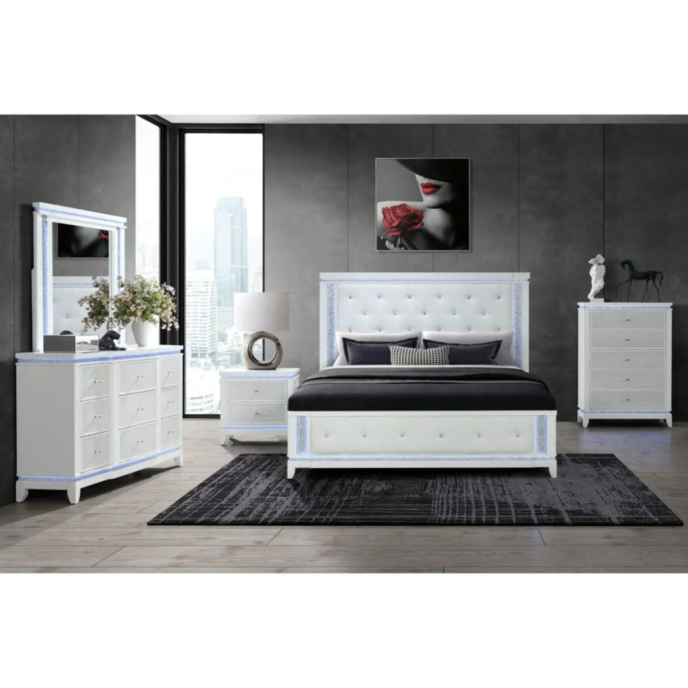 Adalid - 5 Pieces Bedroom Set With LED Lights And Glittered Detailing by HouseOfZazla