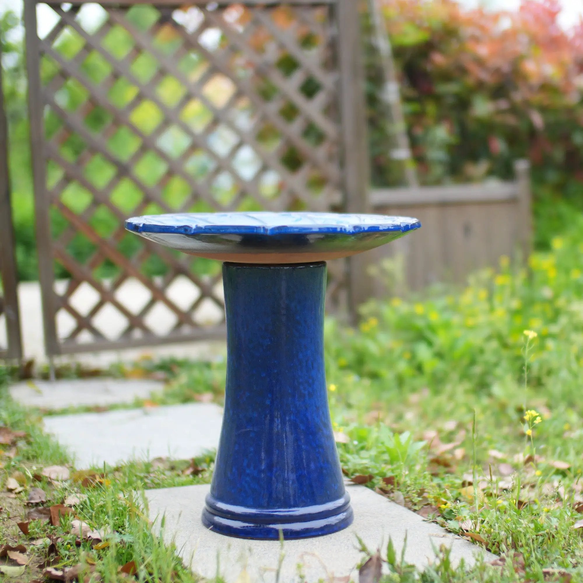 Handmade Glazed Ceramic Bird Bath, Sapphire by HouseOfZazla