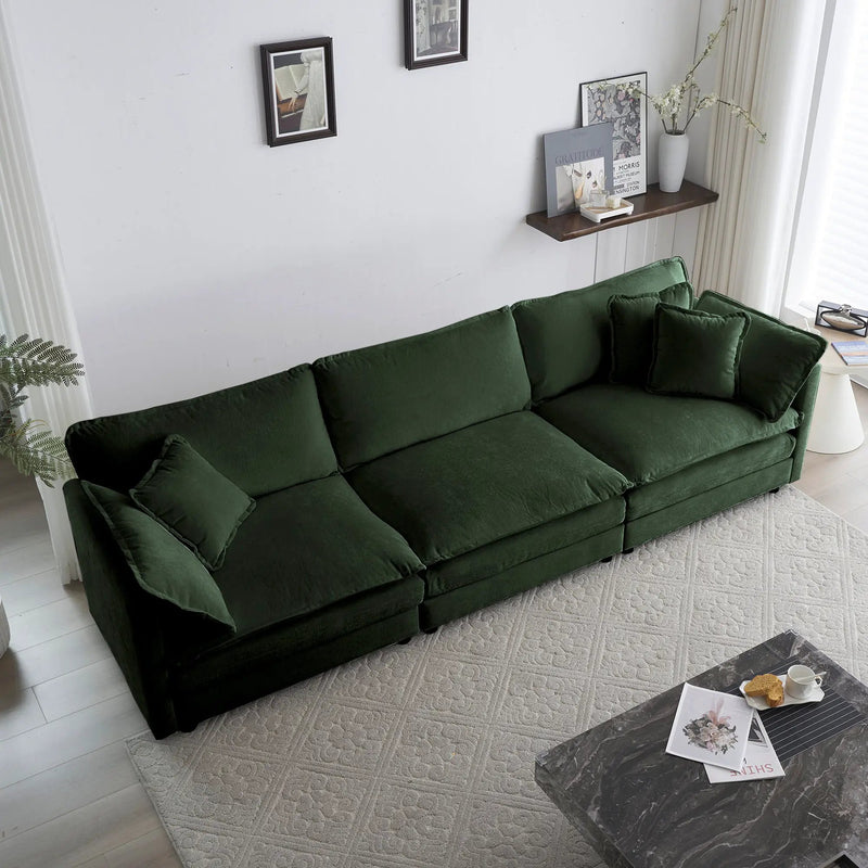 Mid-Century Modern 3-Seater Sofa with Green Chenille Upholstery by HouseOfZazla