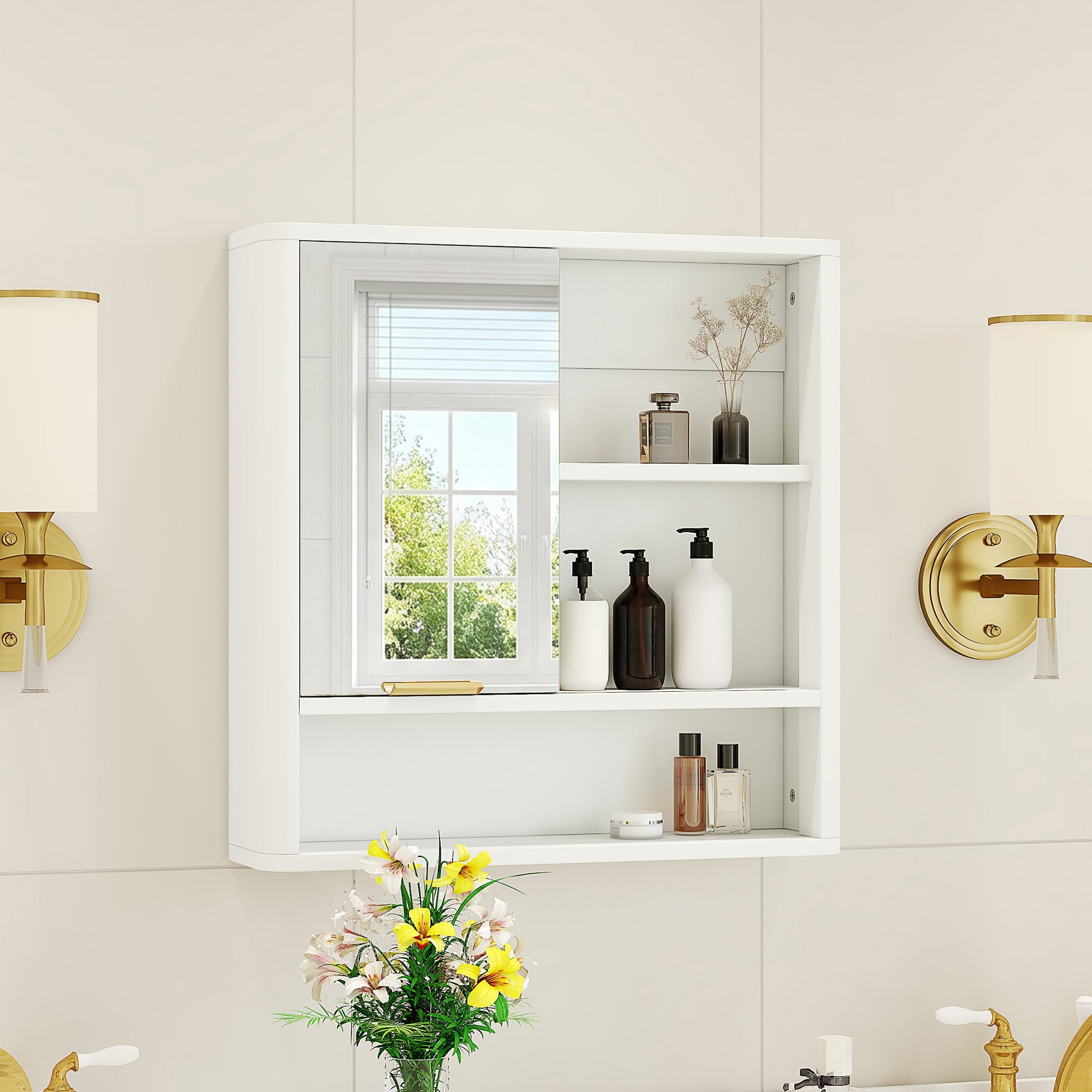 Modern Bathroom Mirror Cabinet with Open Shelves by HouseOfZazla