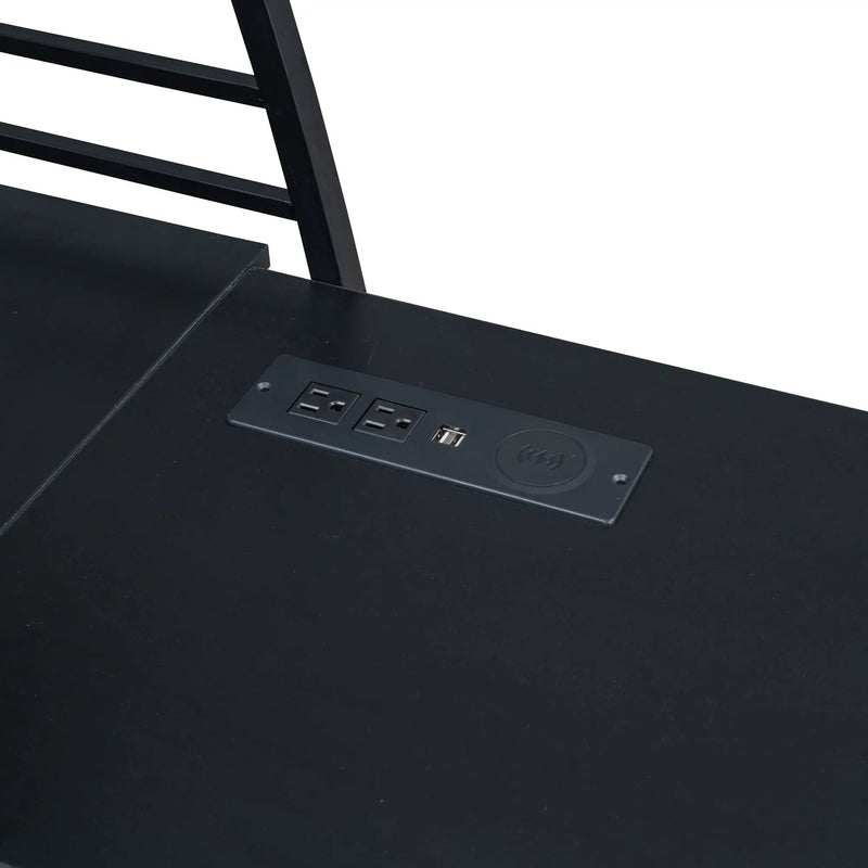 Loft Bed With 4 Layers Of Shelves And L-Shaped Desk, Stylish Metal Frame Bed With A Set Of Sockets, USB Ports And And Wireless Charging by HouseOfZazla