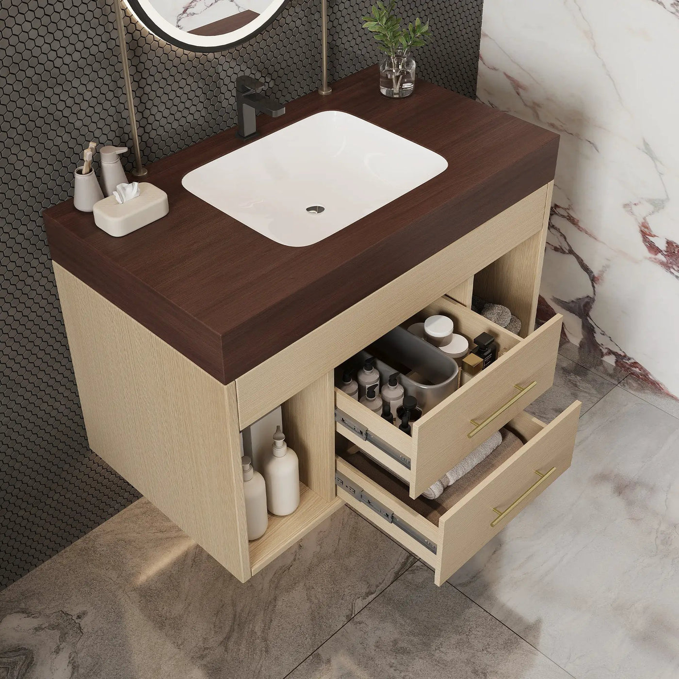 29.9" Modern Floating Bathroom Vanity with Sintered Stone Top by HouseOfZazla
