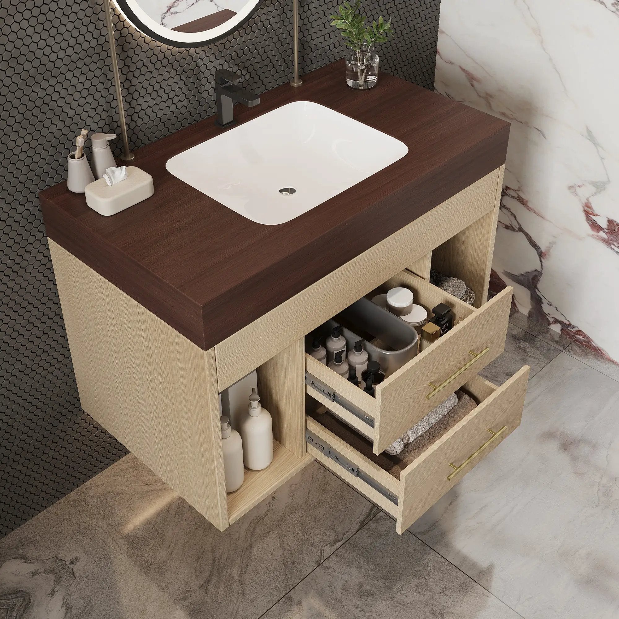 29.9" Modern Floating Bathroom Vanity with Sintered Stone Top by HouseOfZazla