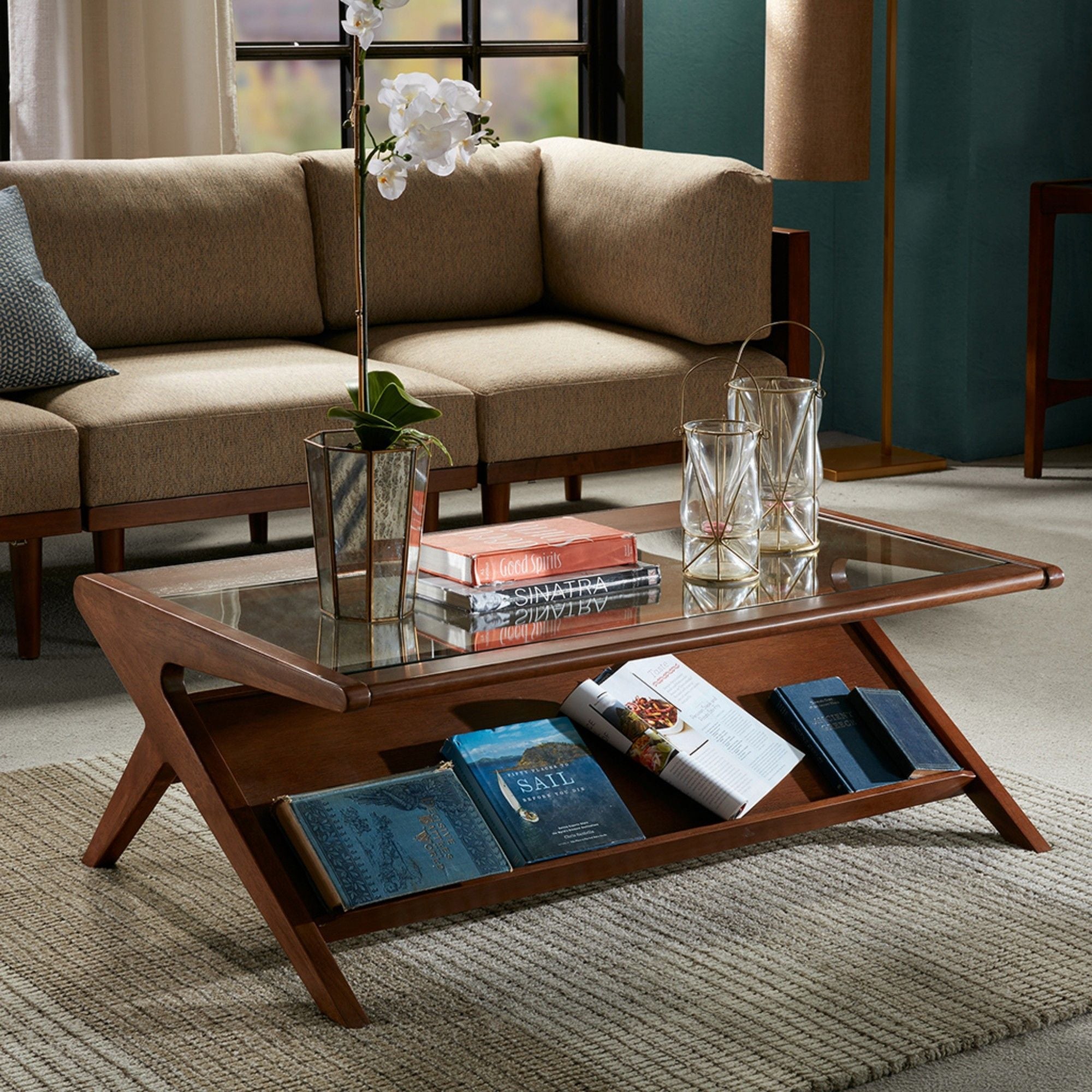 Coffee Table With Tempered Glass Top - Walnut by Unique Piece Furniture