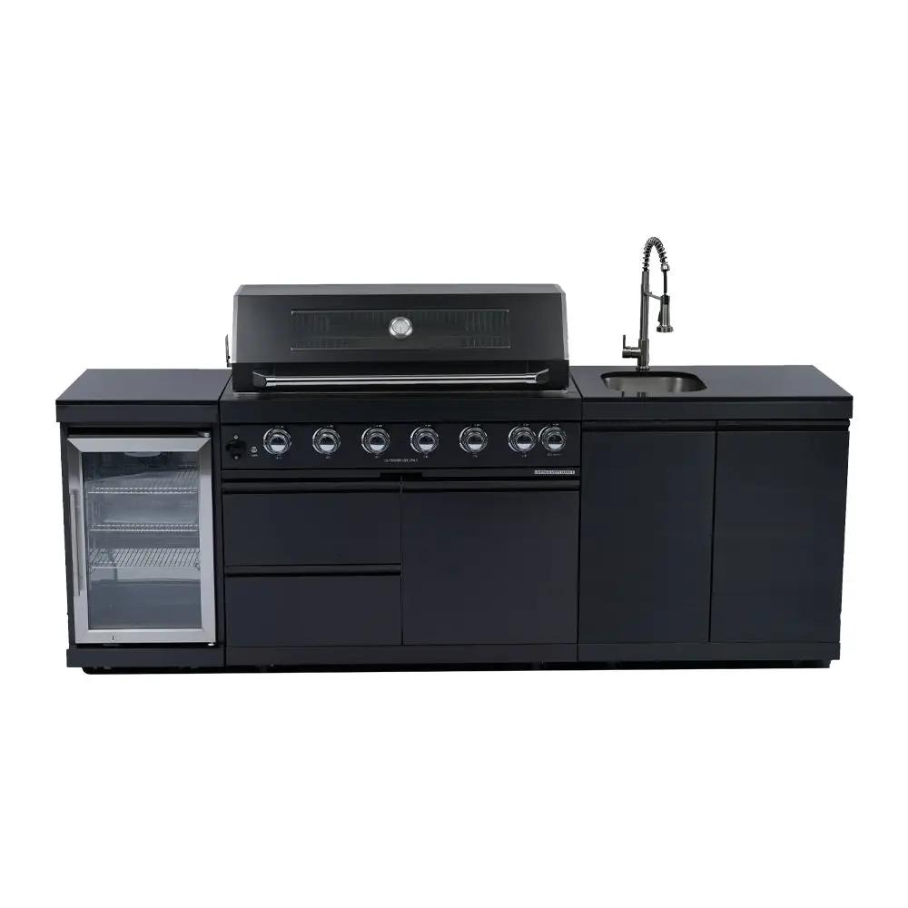 NG 95" 6-Burner 85000 BTU Black Outdoor Kitchen Island Grill Rotisserie kit Granite Countertops by Chery Industrial