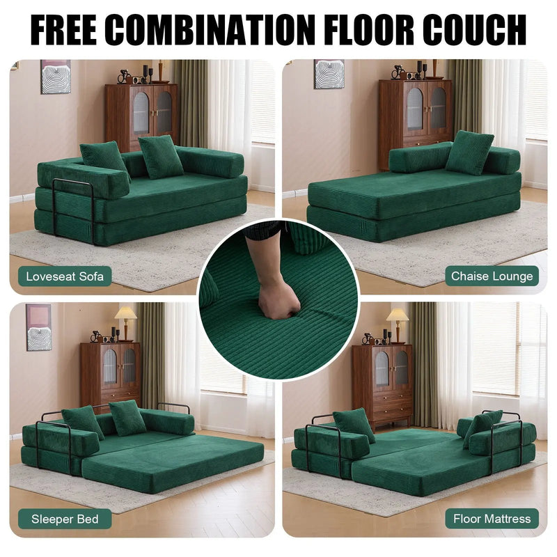 Floor Couch, Convertible Floor Sofa Bed With Pillow Back Support Armrest by HouseOfZazla
