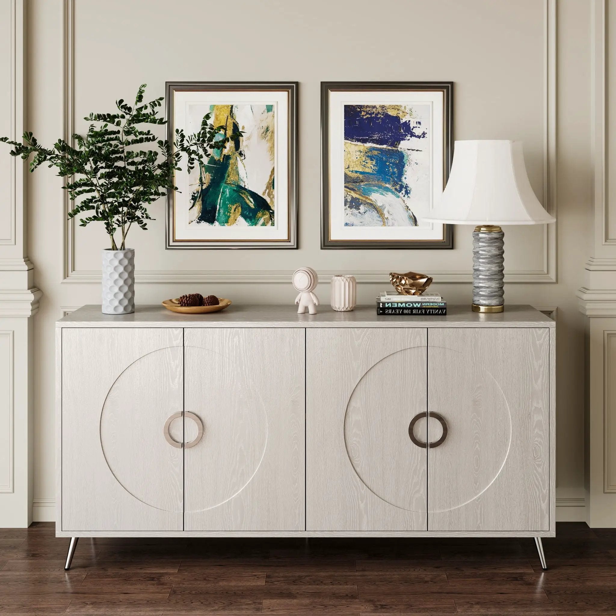 Modern Lacquered 4 Door Wooden Cabinet Sideboard Buffet Server Cabinet Storage Cabinet, For Living Room, Entryway, Hallway, Office, Kitchen And Dining Room by Unique Piece Furniture