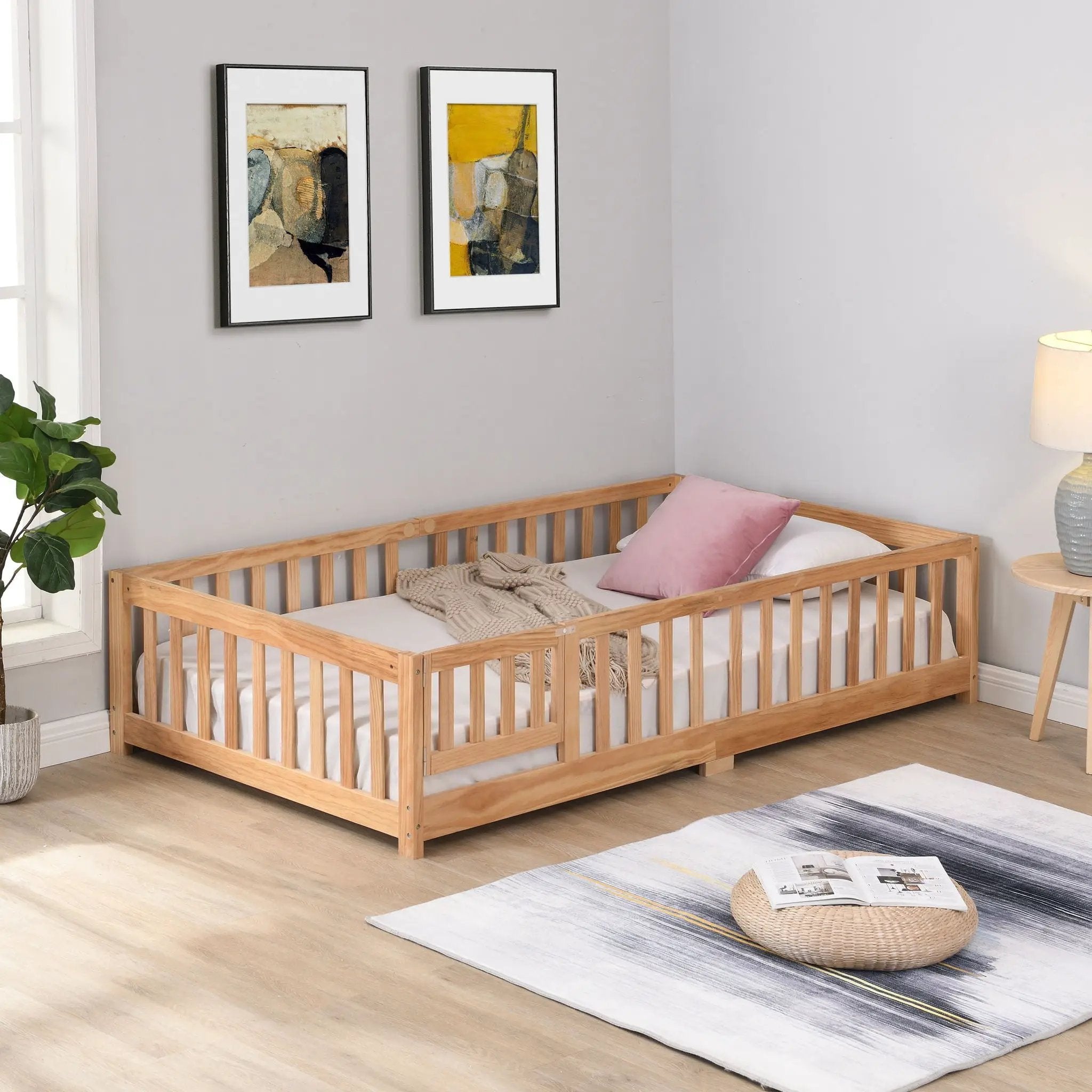 Solid Floor Bed With Door And Fence For Children by Unique Piece Furniture