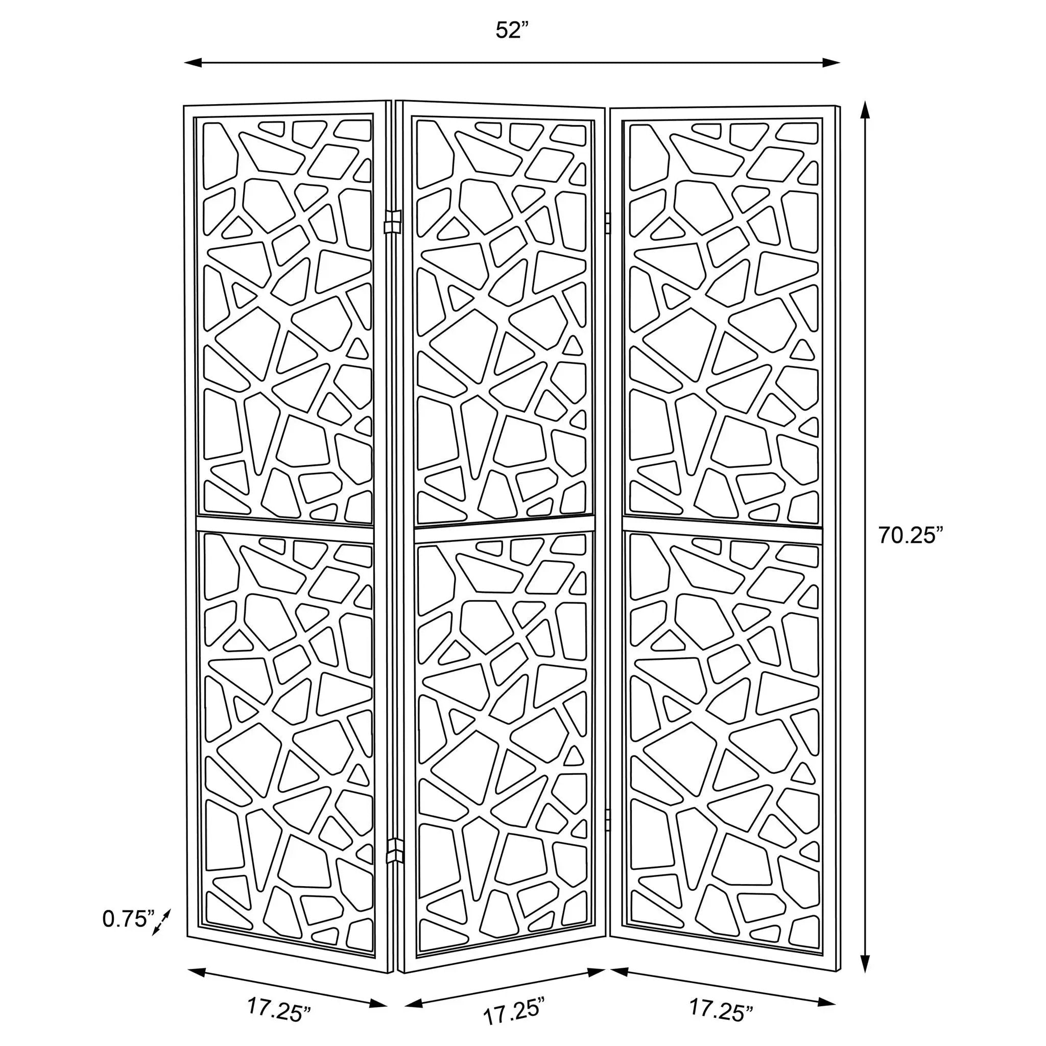 3 Panel Folding Screen With Mosaic Cutout Design - Black by HouseOfZazla