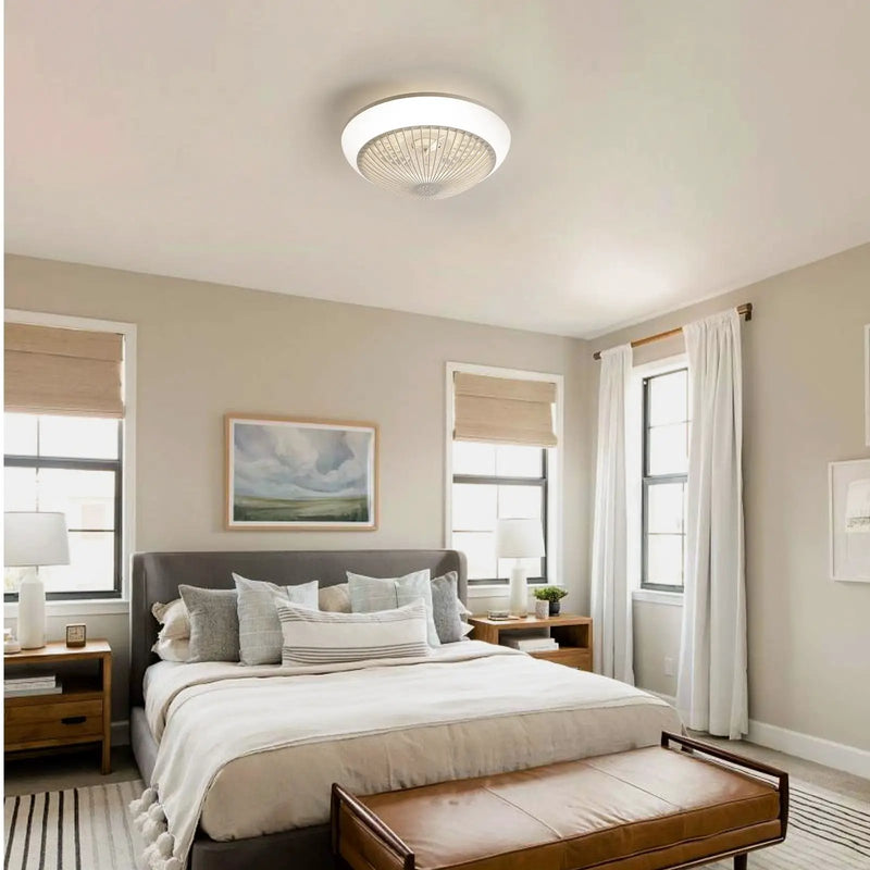 RGB Dimmable LED Enclosed Ceiling Fan With Remote Control, Bladeless Design - White by Unique Piece Furniture