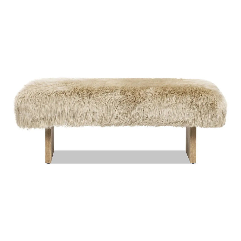 Leda - Sheepskin Fur Rectangular Accent Bench - Natural Blonde by HouseOfZazla