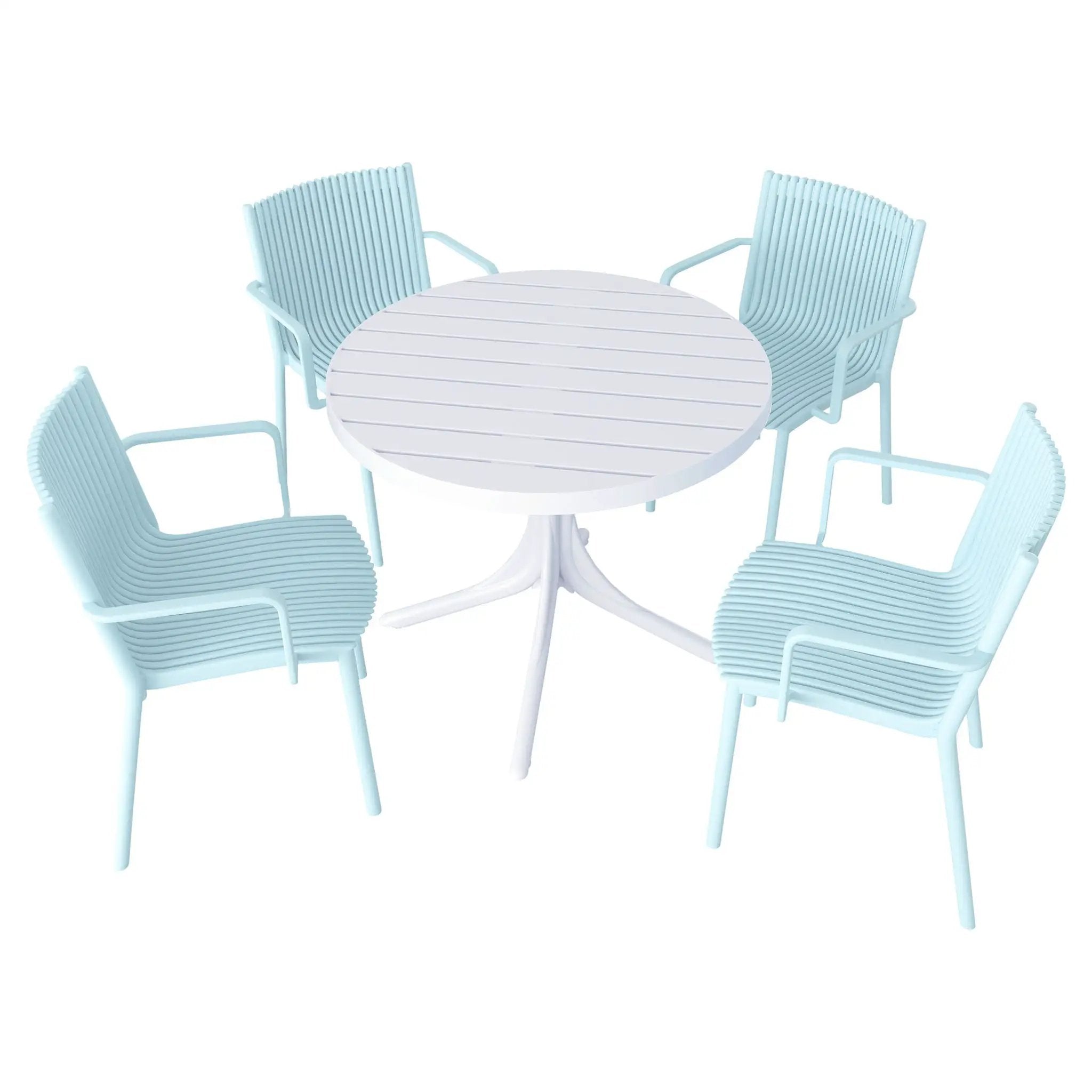 4 Modern Stackable Plastic Armchair Matched With Round Table by Unique Piece Furniture