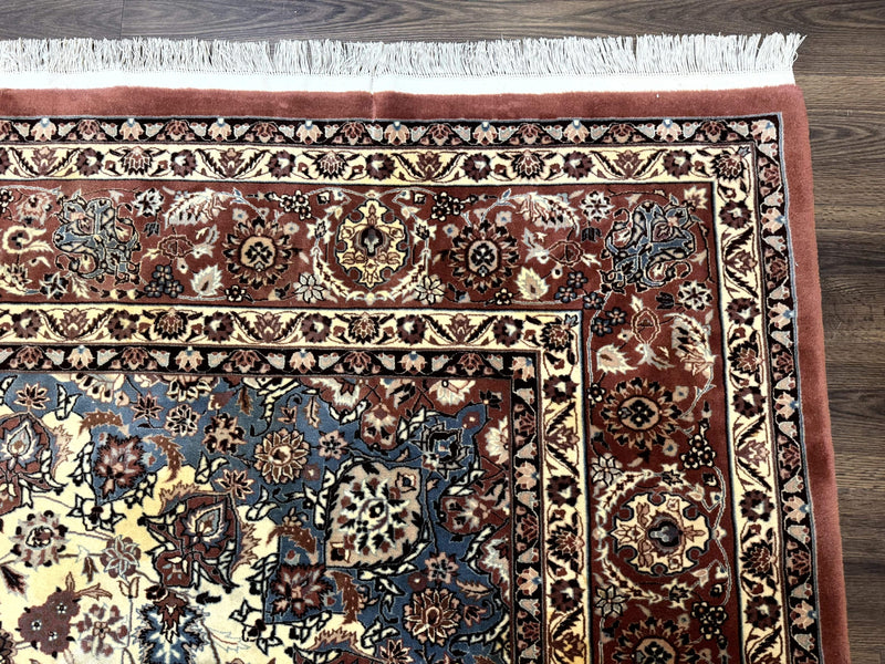 Persian Rug 8x10, Sino Persian Floral Medallion Carpet, Traditional Wool Area Rug, Cream and Brick Red, Fine 210 KPSI by Jewel Rugs