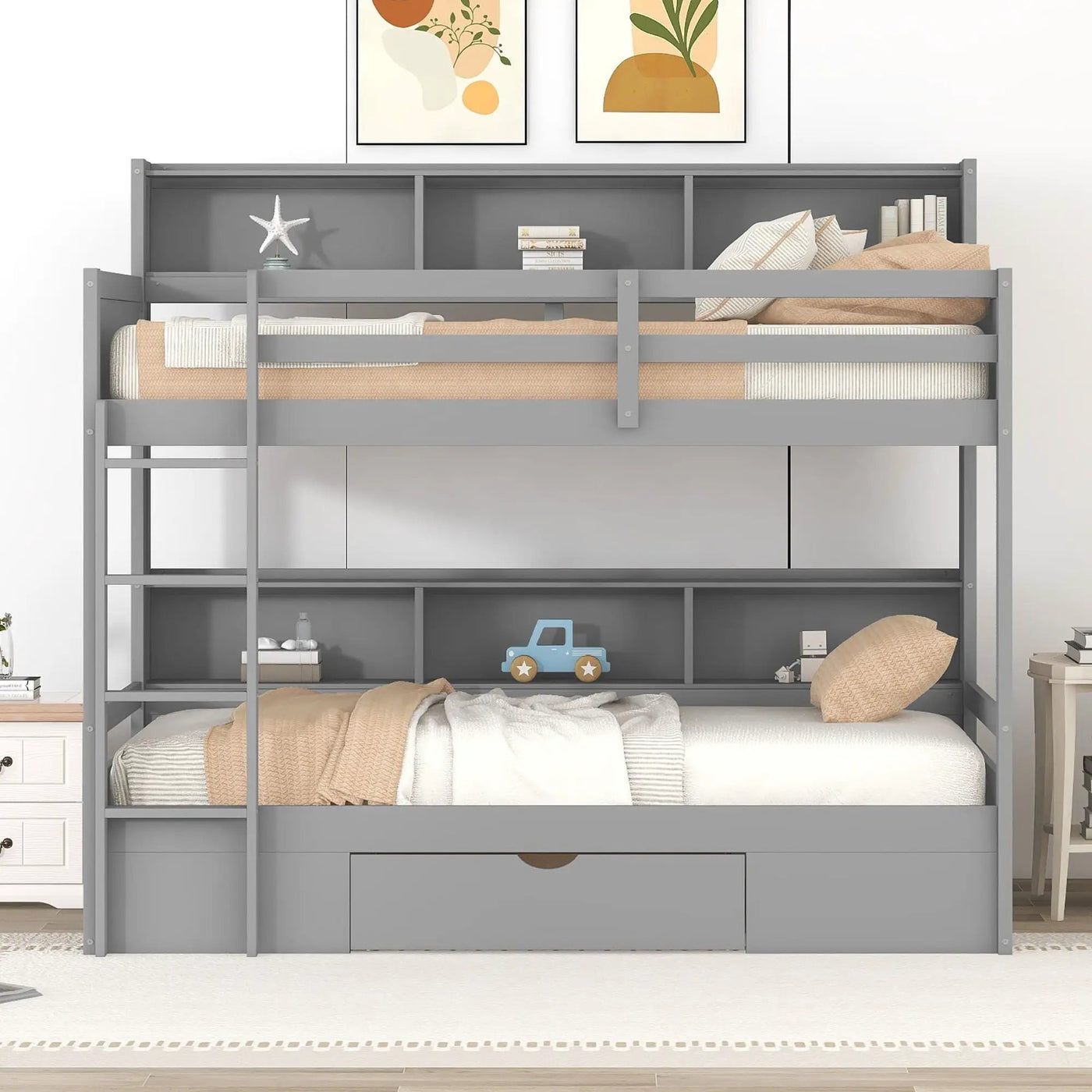 Carolee - Twin Size Bunk Bed With Built-In Shelves by Unique Piece Furniture
