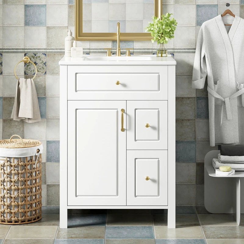Elegant Bathroom Vanity With Ceramic Sink, Soft Close Doors And Drawers, Double Storage Racks by HouseOfZazla