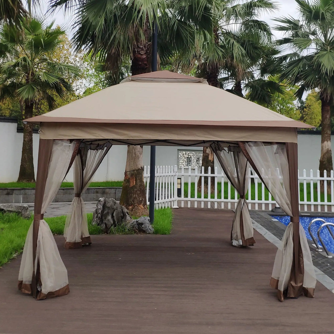 Outdoor Pop Up Gazebo Canopy With 2 Tier Soft Top And Removable Zipper Netting by HouseOfZazla