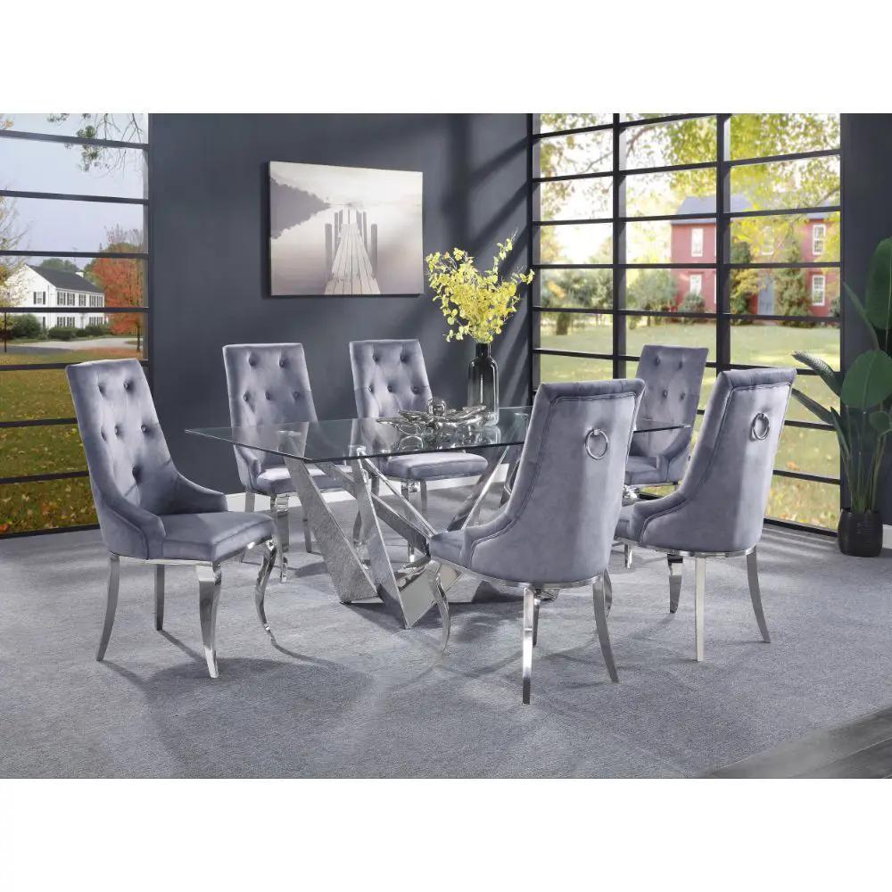 Dekel - Dining Table - Clear Glass Top & Stainless Steel by Unique Piece Furniture